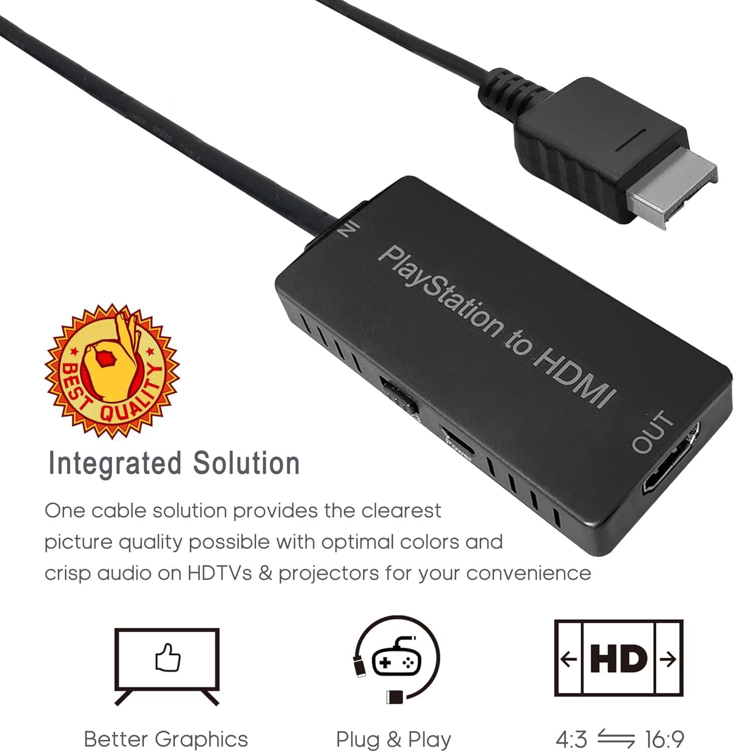 KUSTOMAZING HD Link HDMI Cable for PlayStation 2 & for PlayStation 1 Console, for PS1/PS2 to HDMI Adapter Improved Video Quality, HD Converter with 4:3/16:9 Switch HDCABLEPS2-02