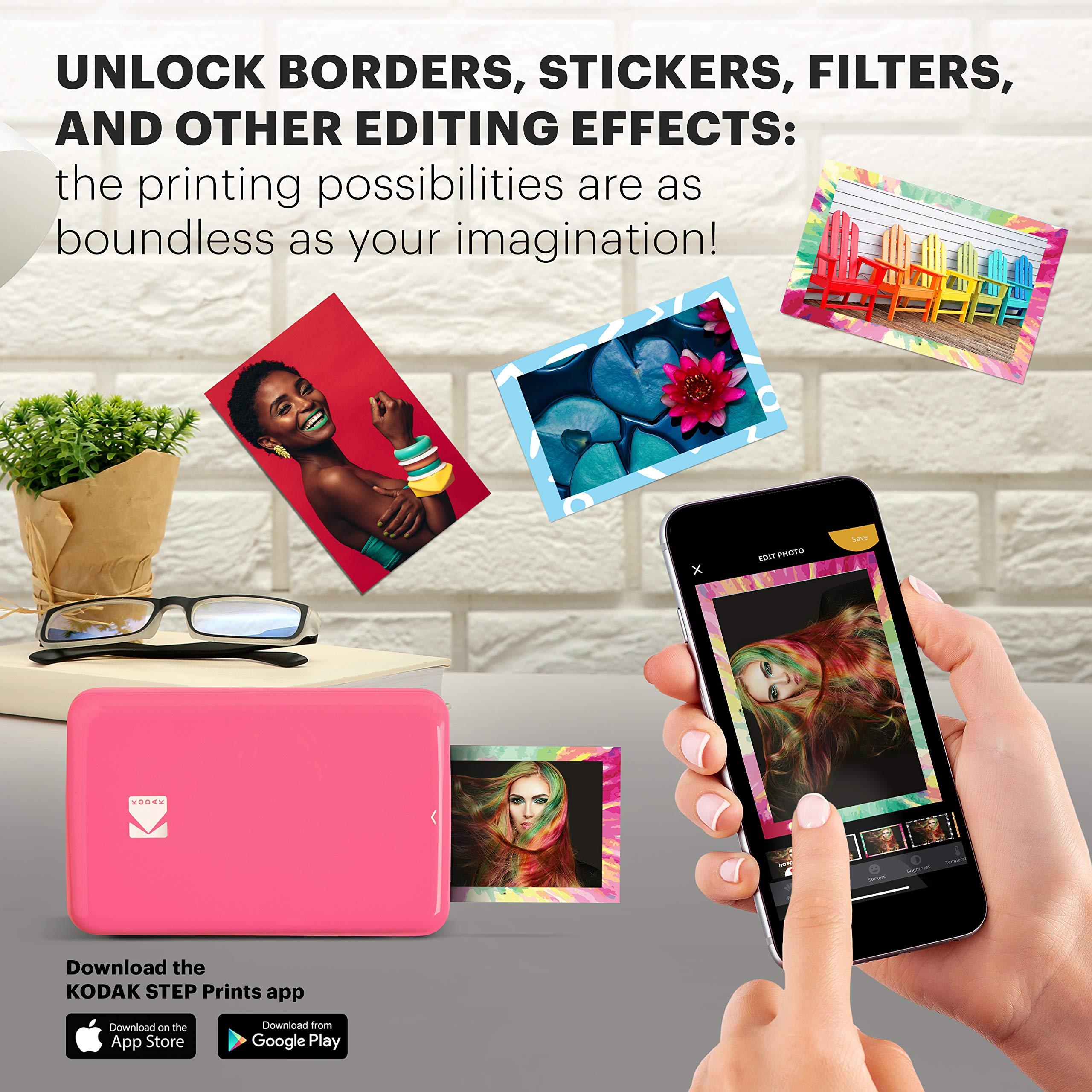 KODAK KODAK Step Instant Smartphone Photo Printer - Portable Mini Color Wireless Mobile Printer - Zink 2x3 Sticky-Back Photos - Bluetooth Compatible with iOS & Android Devices - Fun Editing App - Pink