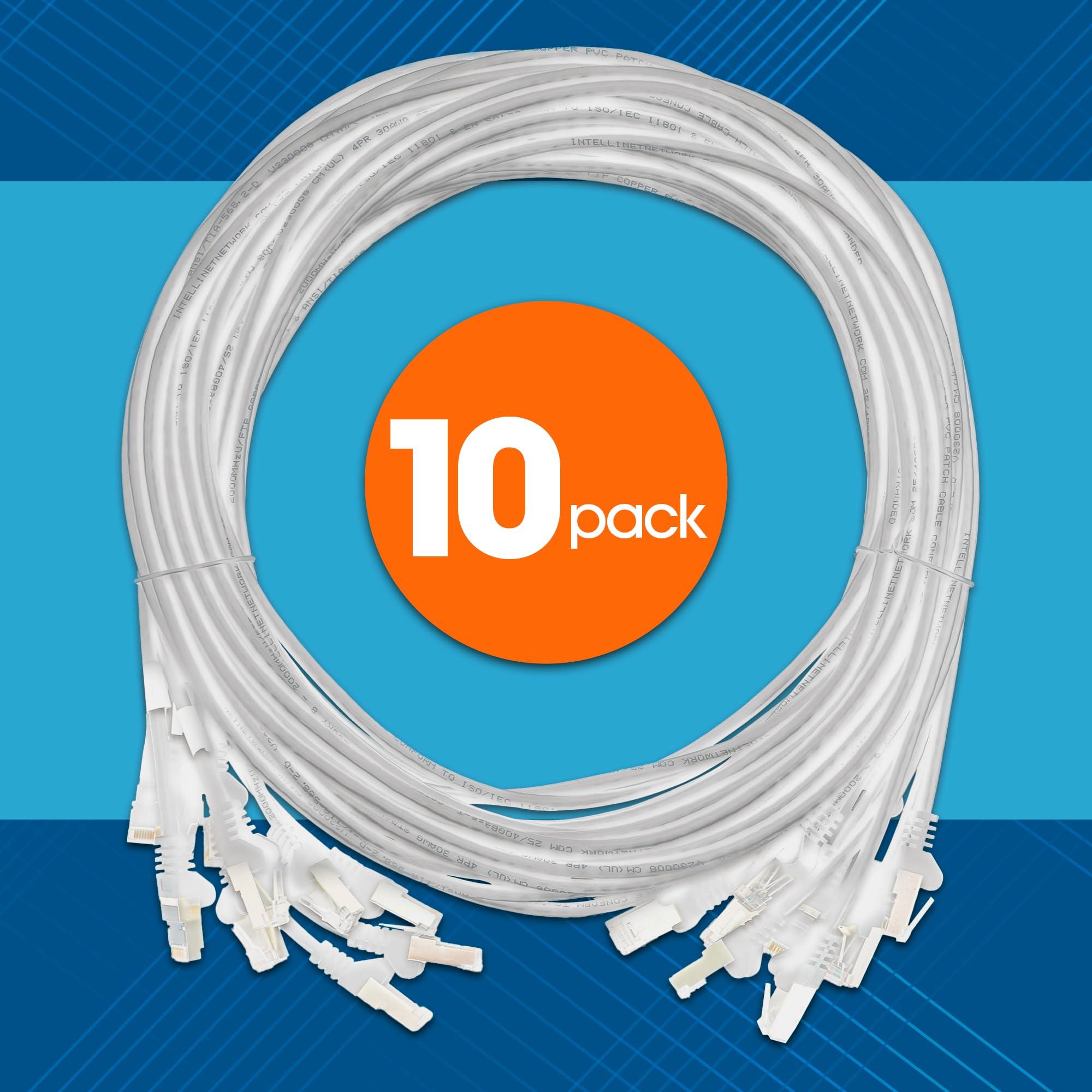 Intellinet Intellinet Slim Cat8 Ethernet Network Patch Cable 10-Pack - 40Gbps & 2000MHz, Snagless Boot, 30AWG Pure Bare Copper Wire, Gold-Plated Contacts, Lifetime Mfg Warranty 14ft, 10 Pack, White
