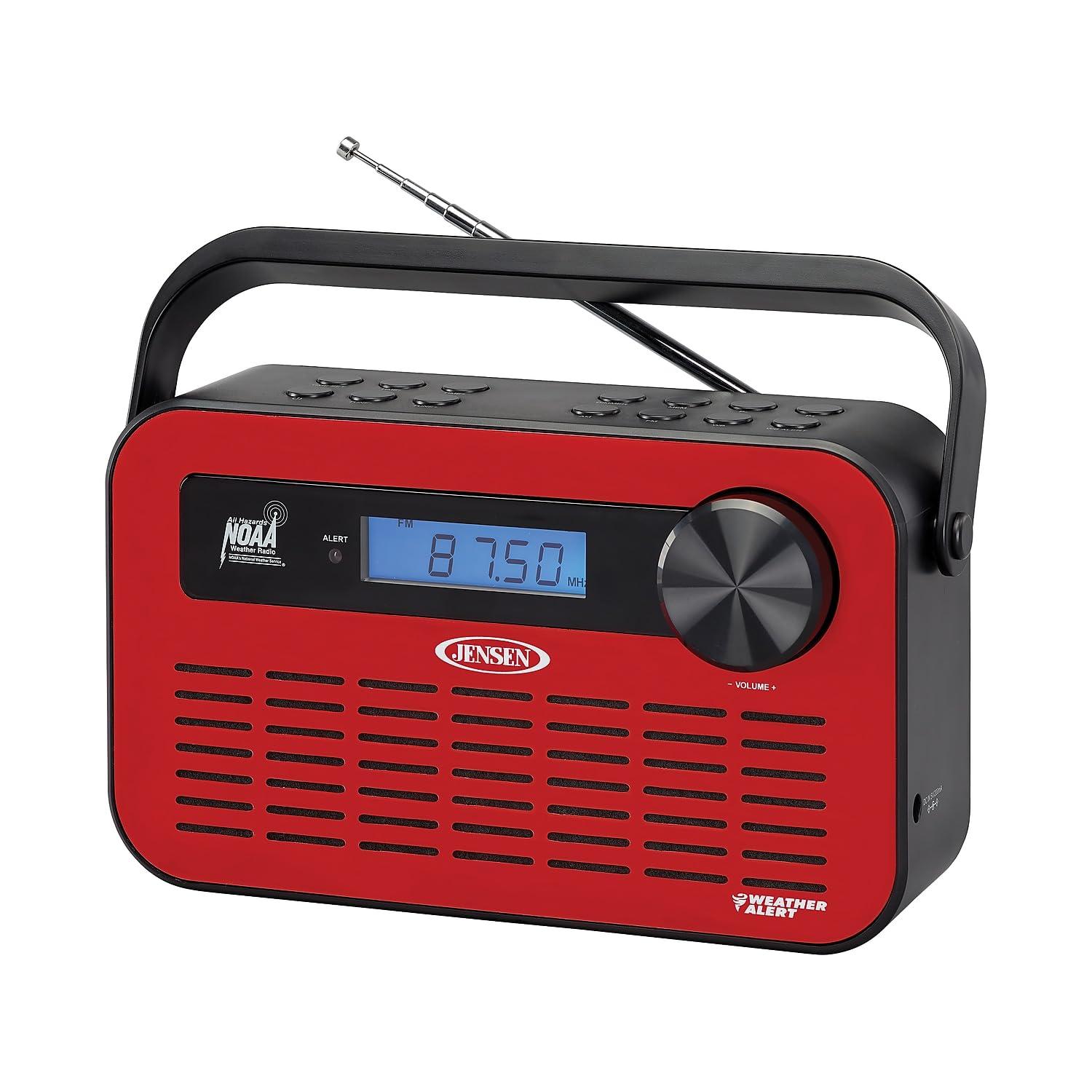 Jensen JENSEN JEP-250 Portable Digital AM/FM Weather Radio with Weather Alert and 2-Way Charging, Red, JEP-250