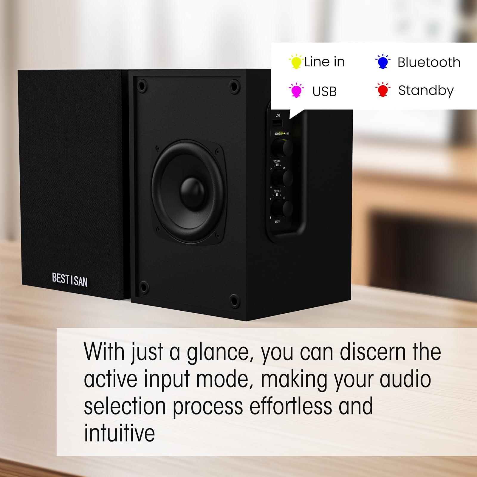 BESTISAN BESTISAN Active Bookshelf Speakers for Record Player, Powered Studio Turntable Speakers, for TV, PC and Wireless Music Streaming Featuring Bluetooth and RCA (SR16)