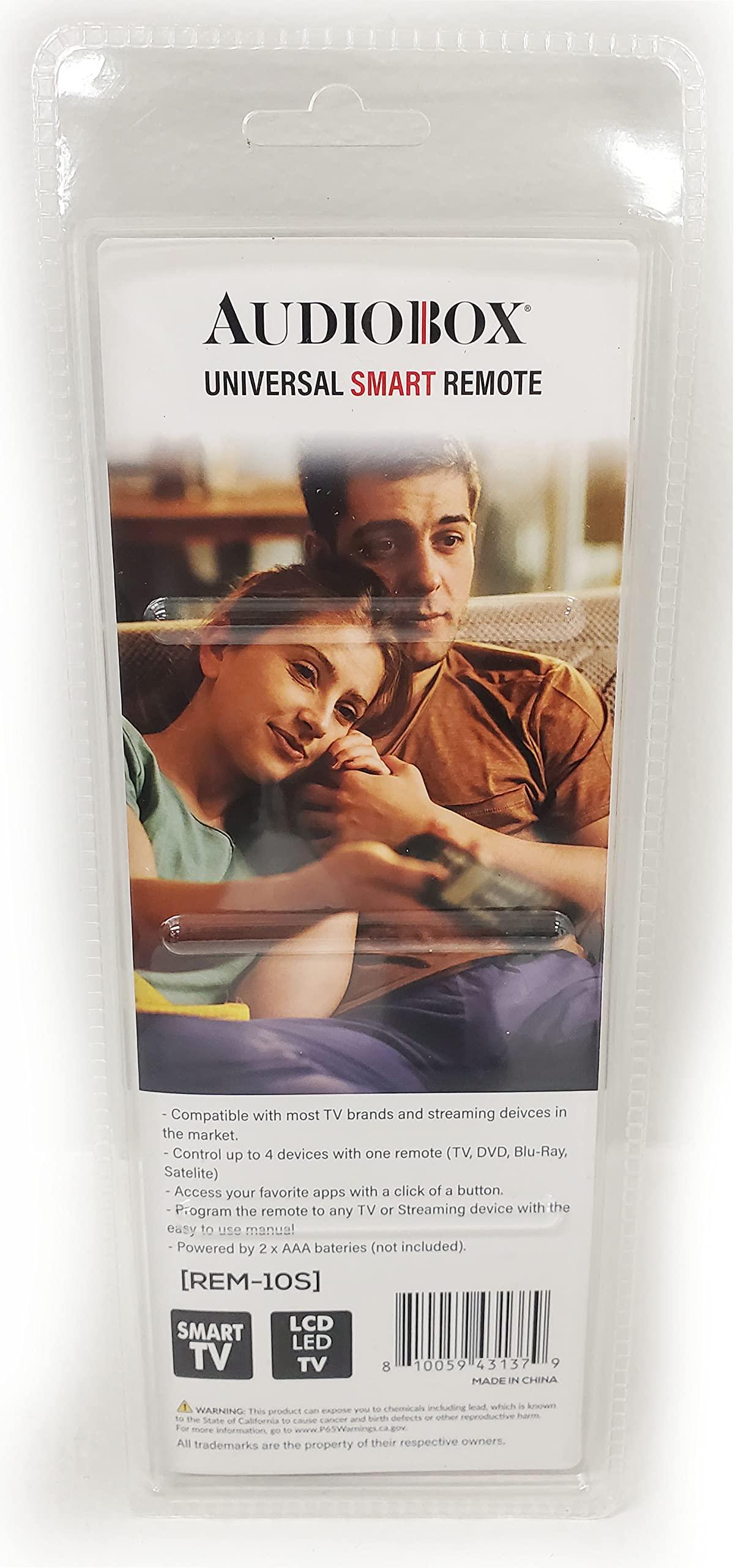 Audiobox New 10-in-1 Universal Smart Remote Control for Smart TVs, Roku, DVD Players, Amplifiers - Dedicated App Buttons for Netflix, Hulu, and YouTube