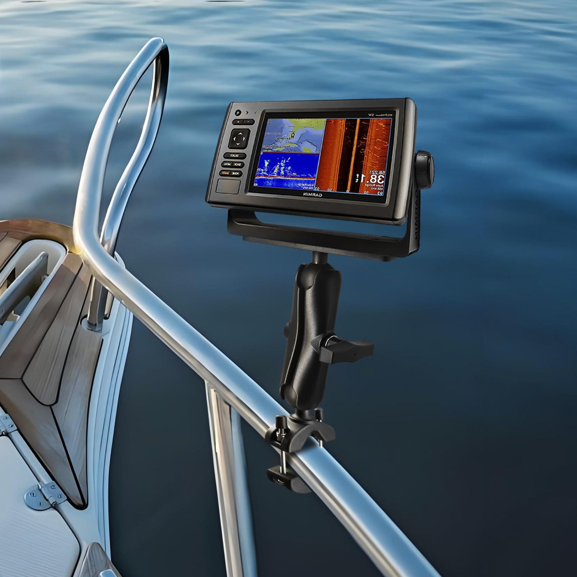 WINDFRD WINDFRD 1.5" Ball Aluminum Fish Finder Mount with Clamp Base for Rails 1.18'' to 2'' in Diameter, Medium Arm Marine Electronic/Depth Finder Mount for Boat, Compatible with Garmin, Lowrance and More