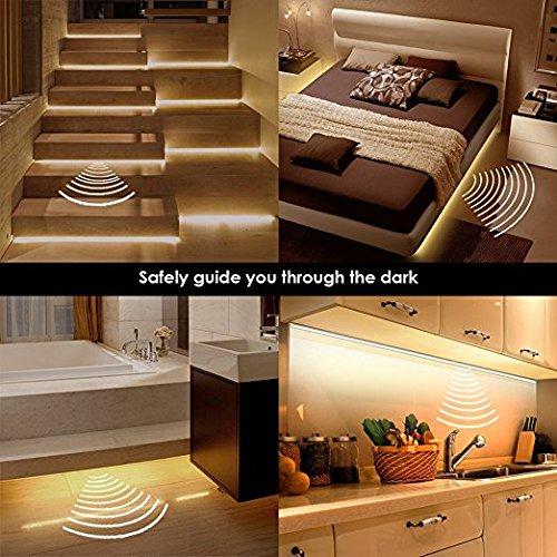 Vansky Vansky Motion Activated Bed Light, Flexible LED Strip Motion Sensor Night Light Bedside Lamp Illumination with Automatic Shut Off Timer (Warm Soft Glow)