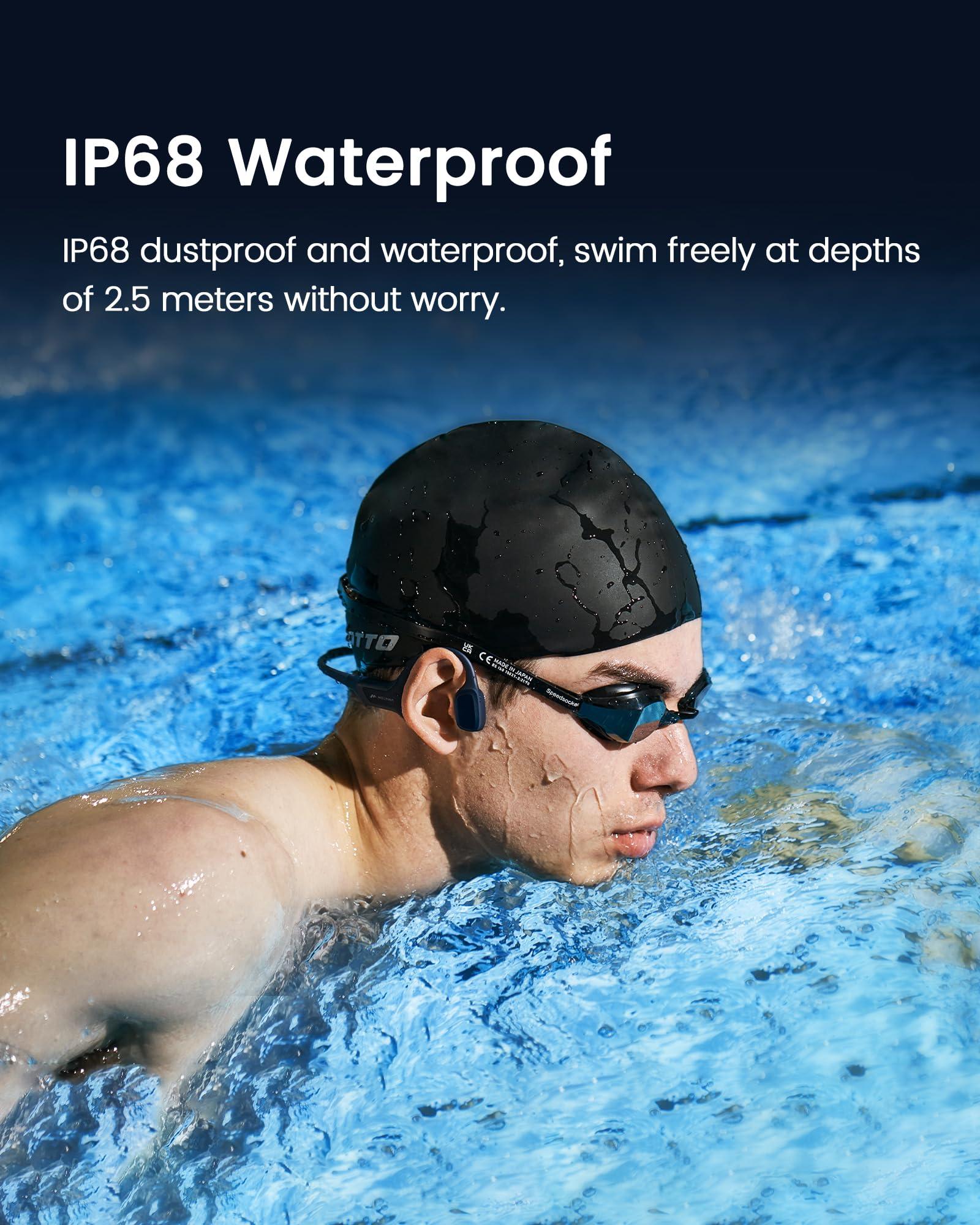 mojawa mojawa HaptiFit Terra Advanced Smart Sports Wearable, Open Ear Bluetooth Bone Conduction Headphones with Mic and 32GB MP3, Waterproof Wireless Earphones for Workouts, Swimming and Running, Blue