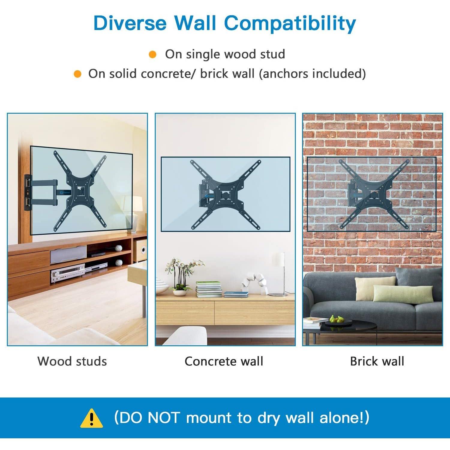 Pipishell Full Motion TV Wall Mount Bracket Articulating Arms Swivels Tilts Extension for Most 26-55 Inch LED LCD Flat Curved Screen TVs, Max VESA 400x400mm up to 66lbs by Pipishell