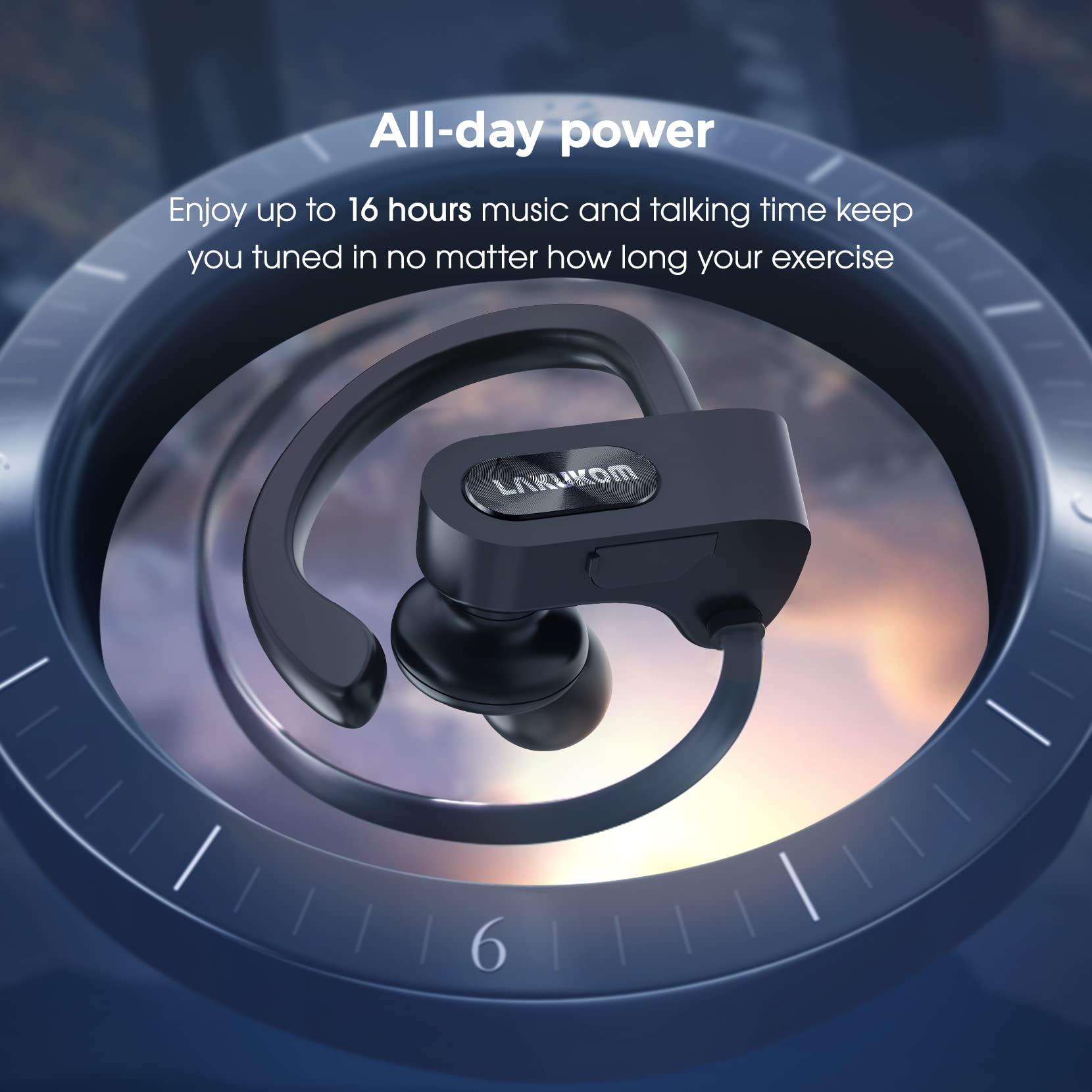 Lakukom Lakukom Bluetooth Headphones, Deep Bass Wireless Running Headphones w/16 Hrs Playtime, Bluetooth Earbuds in-Ear w/Earhooks, IPX7 Waterproof Sports Earphones with Microphone for Calls
