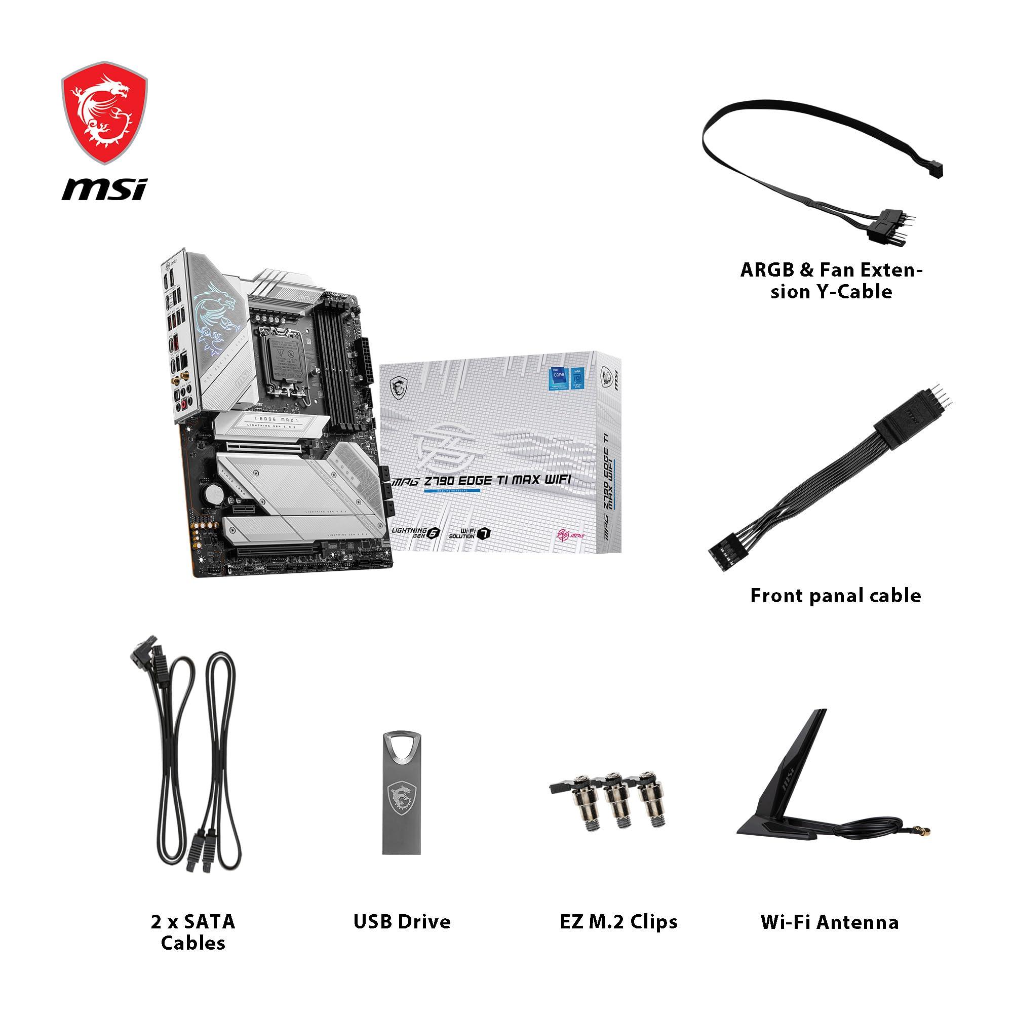 MSI MSI MPG Z790 Edge TI MAX WiFi Gaming Motherboard (Supports 12th/13th Gen Intel Processors, LGA 1700, DDR5, PCIe 5.0, M.2, 2.5Gbps LAN, USB 3.2 Gen2, Wi-Fi 7, ATX)