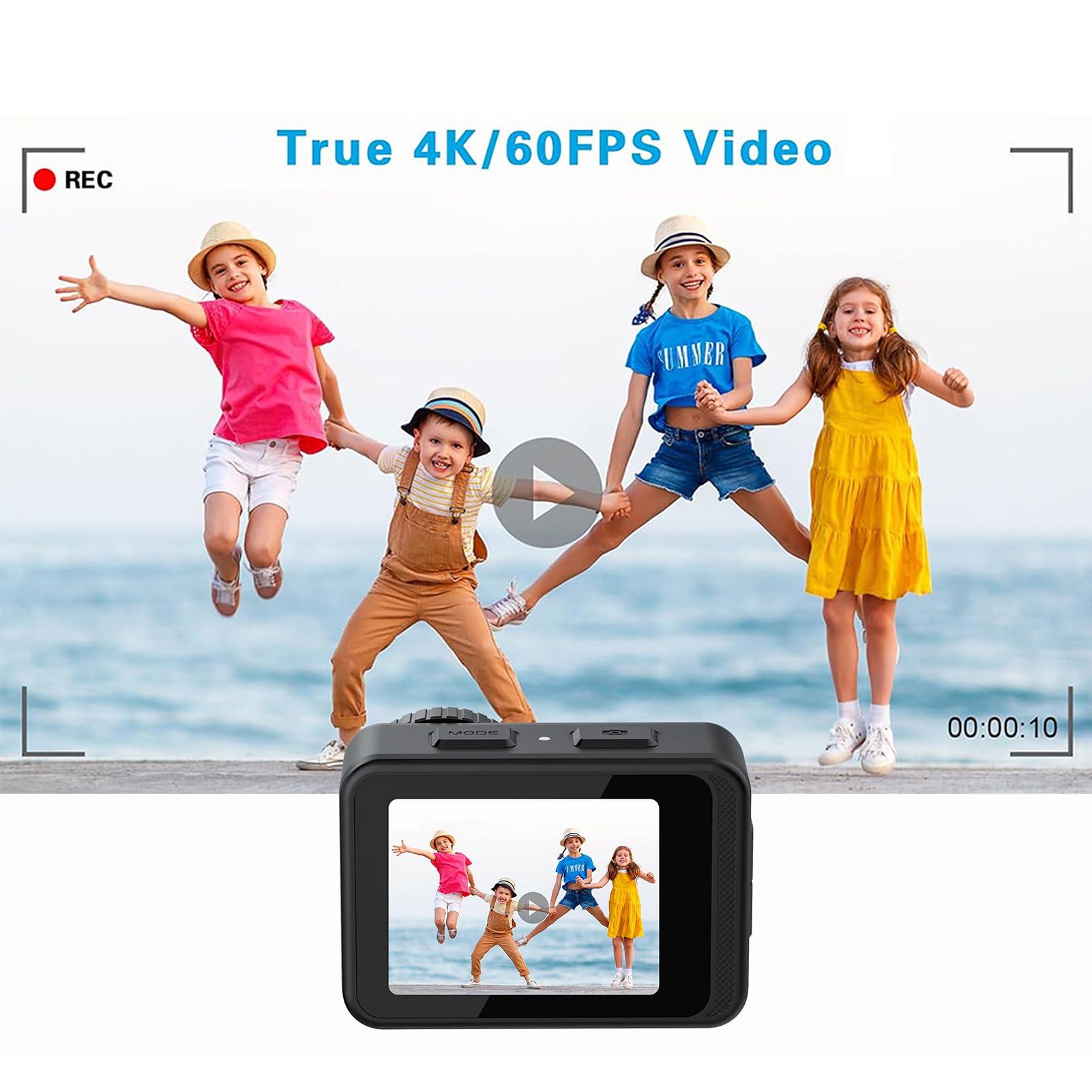 Andoer Andoer 4K 60FPS Action Camera 24MP WiFi Sports Camera 170Wide Angle Lens Dual Screen Touch Control Anti-Shake 21M/69ft Body Waterproof with Mounting Accessories Kit for Diving Surfing Skiing Cycling