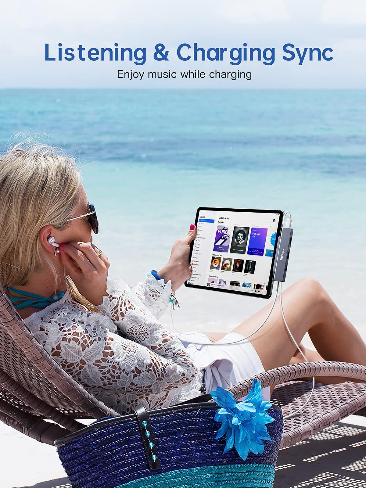 dockteck iPad Pro USB C Hub Multiport Adapter - Dockteck USBC Hub 5 in 1 with 100W PD, 4K 60Hz HDMI, Audio, USB 3.0, USB C Dock with Magnetic Grip for iPad Pro 12.9 2021 2020 2018, iPad Air, iPad Mini 6