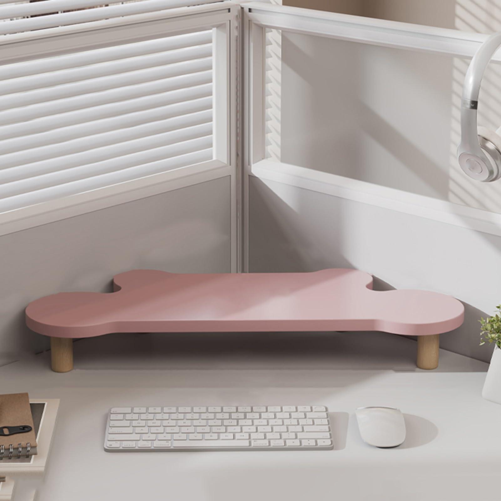 ZIMGOD ZIMGOD Corner Monitor Stand Pink Corner Monitor Stand for Office, Wood Computer Laptop Risers Save Space, Ergonomic Triangular Monitors Storage Shelf, Easy to Clean(6.5cm (2 1/2"))
