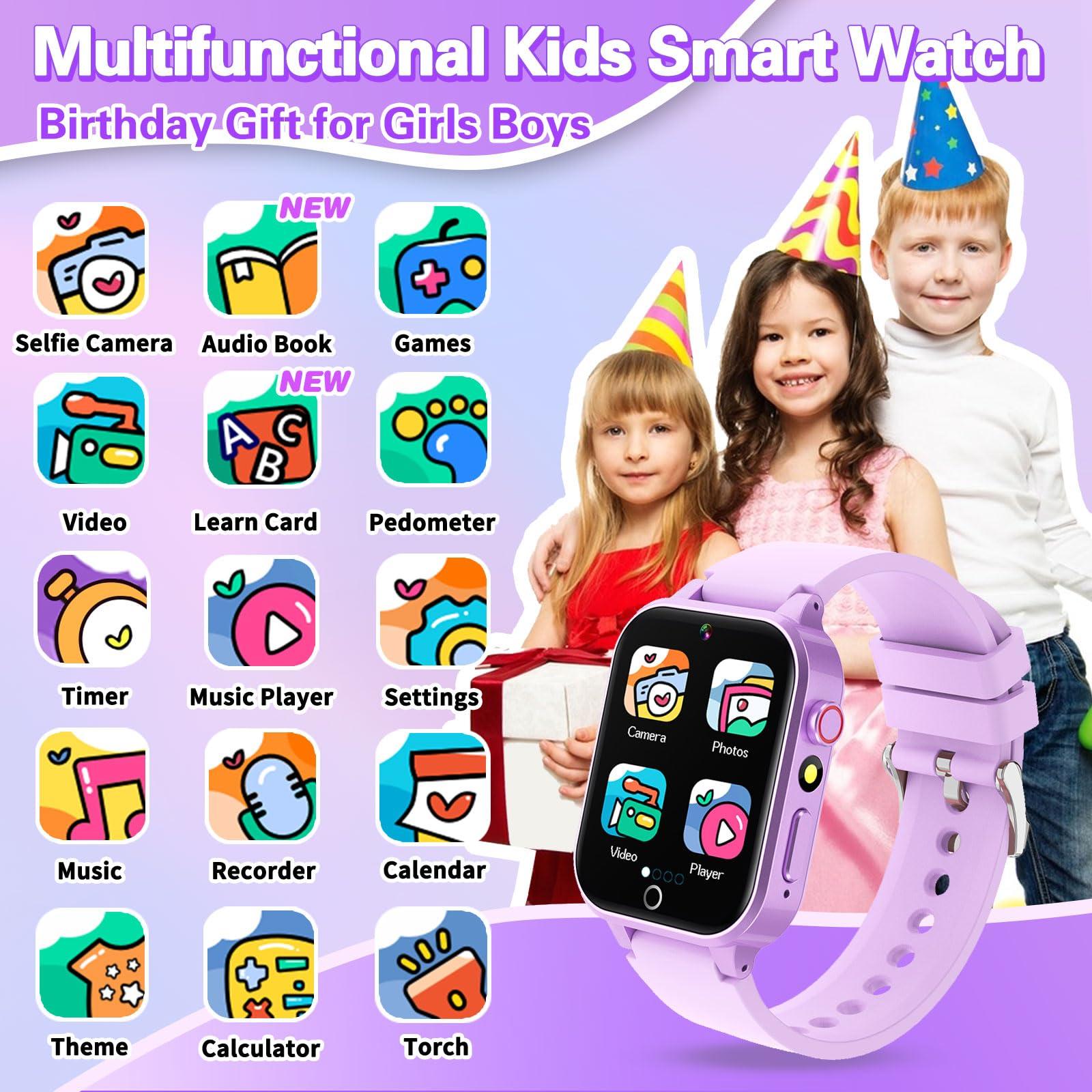Vakzovy Kids Smart Watch with HD Touchscreen, 26 Games, Camera, Video, Music Player, Pedometer - Educational Gift for Girls Ages 6-12