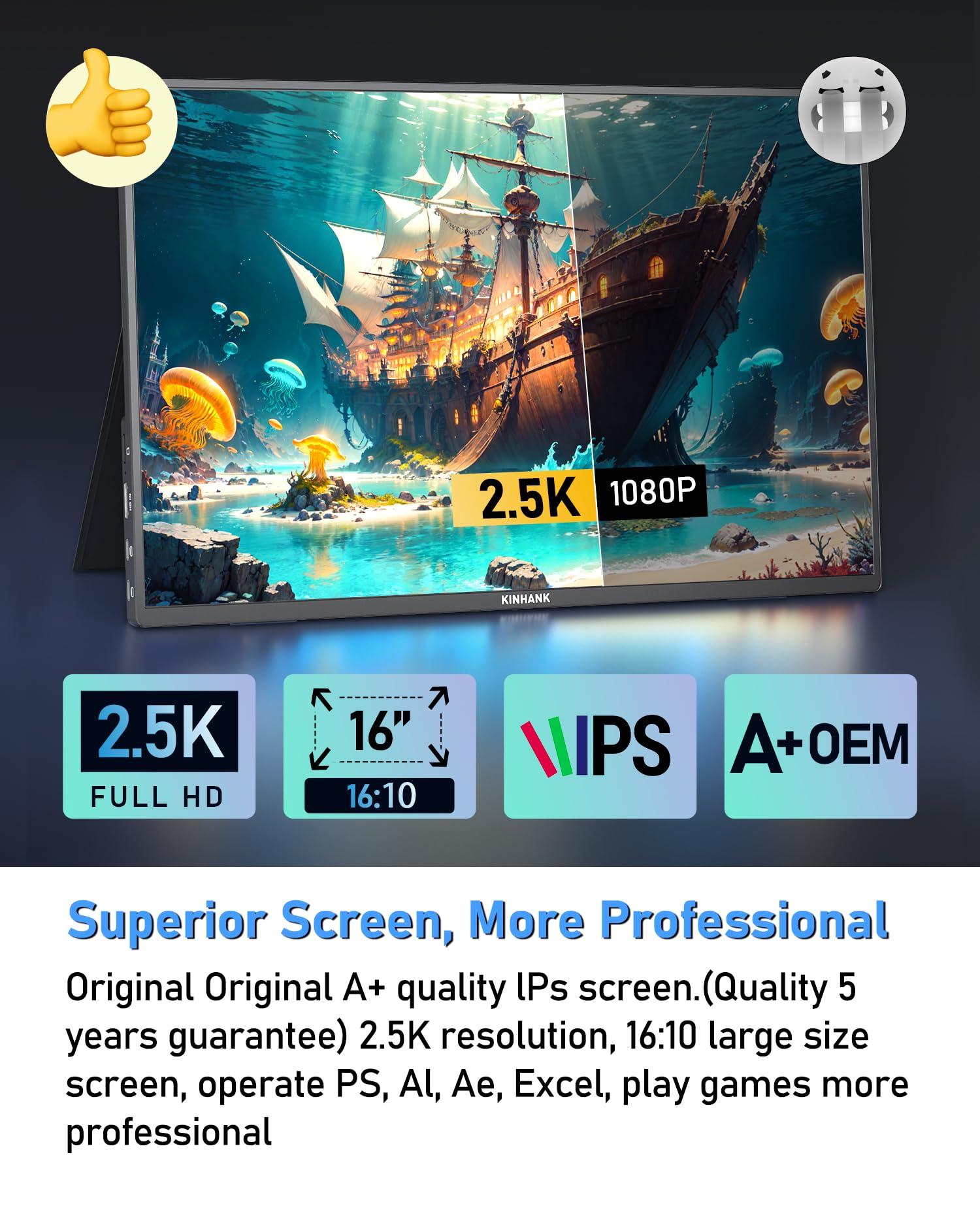 PAGEPINMU PAGEPINMU 16" Smart Portable Monitor with Google TV OS, 2.5K QHD (2560x1600) 144Hz Display, 500 Nits Brightness, 100% sRGB, Wi-Fi/Bluetooth, USB-C/HDMI External Screen for Laptop/PC/Gaming Console