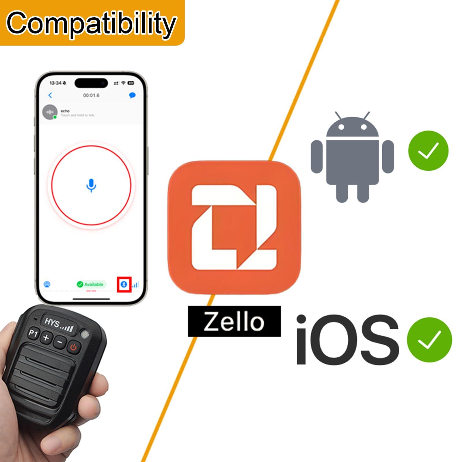 HYS HYS Bluetooth Microphone for Zello App, Wireless Mic with PTT IP66 Waterproof, Type-C Charge, 1000mAh Battery& Smart Controls, 3.5mm Audio Port for iOS and Android with Listen Only Earpiece