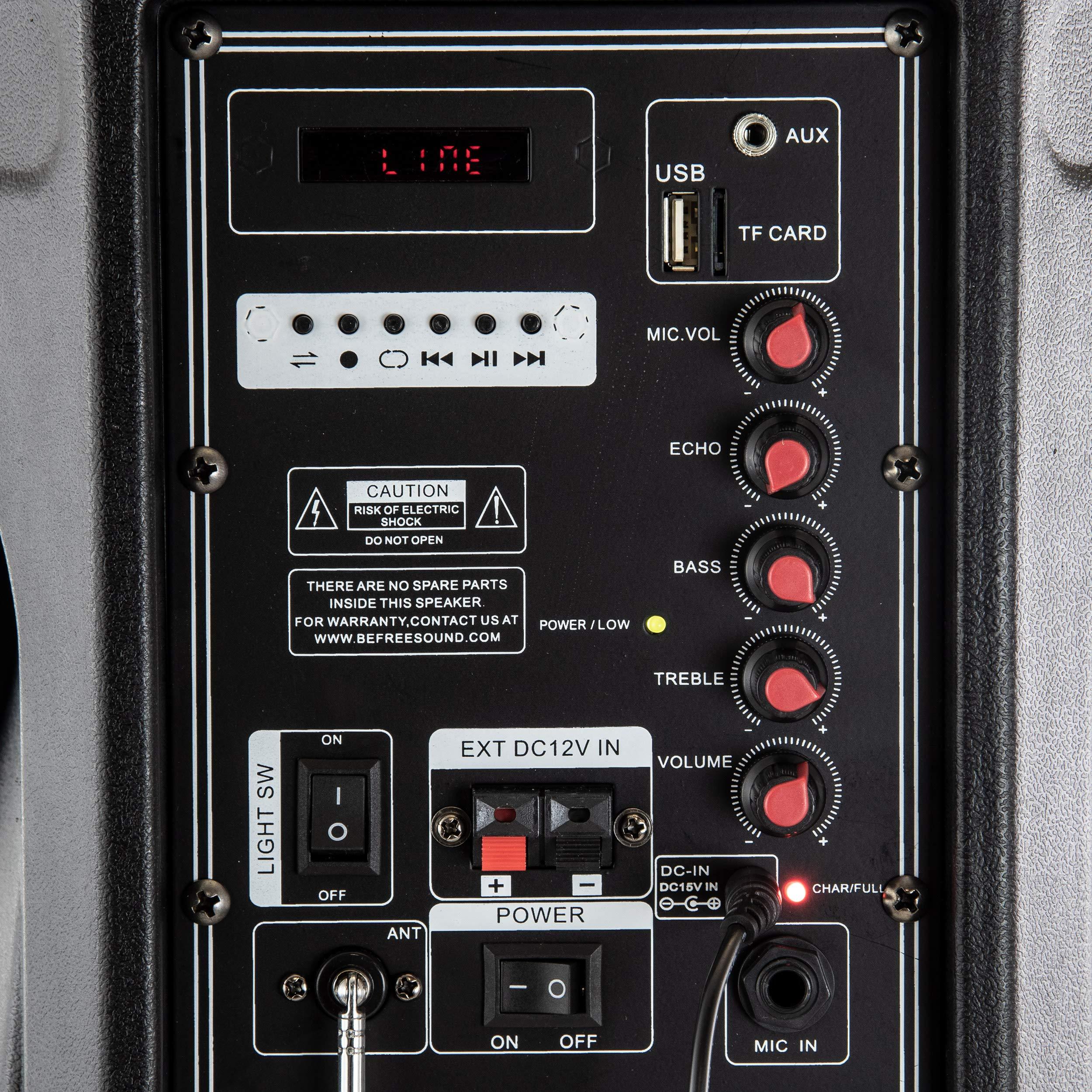 beFree Sound beFree Sound 12 Inch 2500 Watt Bluetooth Portable Party PA Speaker with Illuminating Lights and USB/MicroSD/AUX-in/FM Radio/DV12V Inputs, Black, (BFS-12 Portable Speaker)