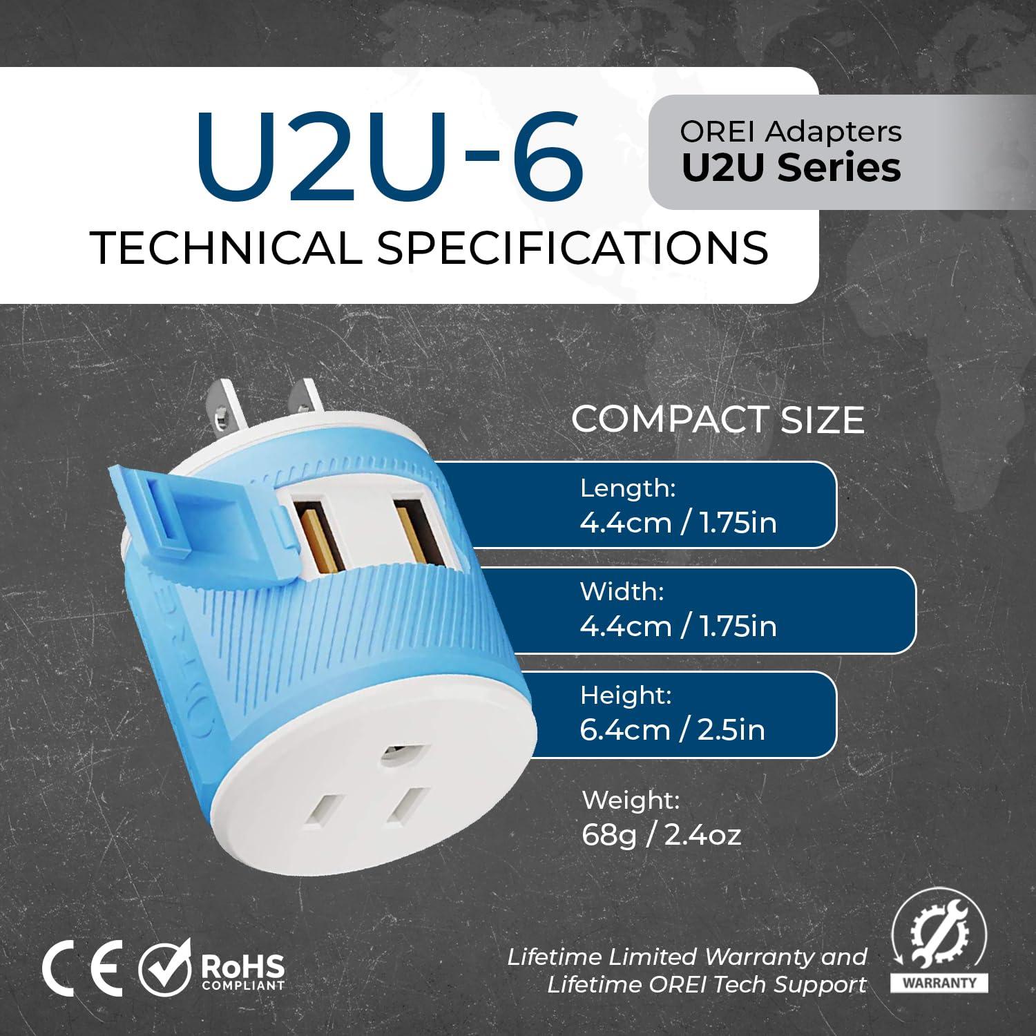 OREI OREI Japan, Philippines Travel Plug Adapter- USA Inputs - Type A (U2U-6), Will work with Cell Phones, Camera, Laptop, Tablets, iPad, iPhone and More