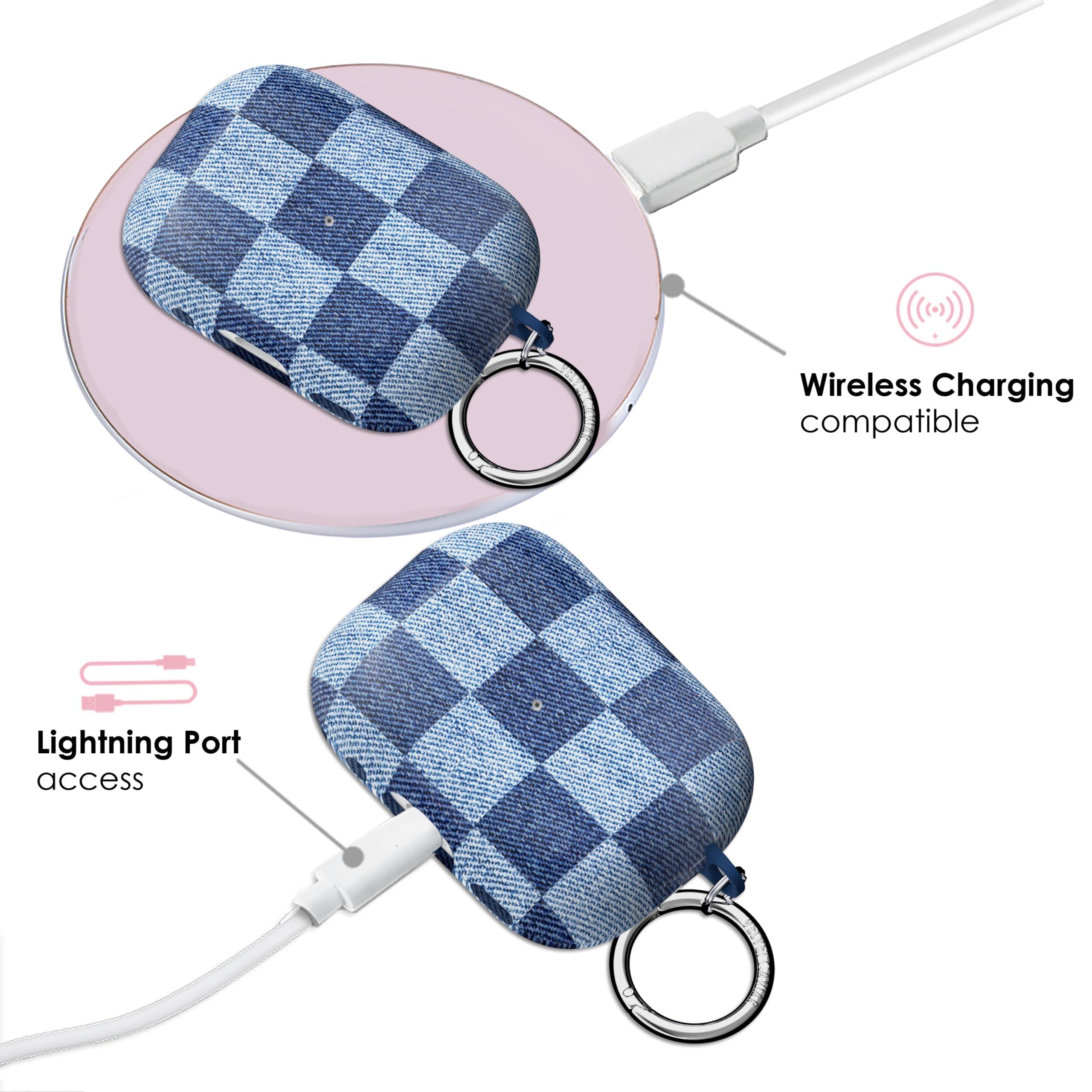 VELVET CAVIAR Velvet Caviar Compatible with AirPods Pro Case 2nd and 1st Generation - Cute Protective Hard Cover for Women - Blue Denim Checkered