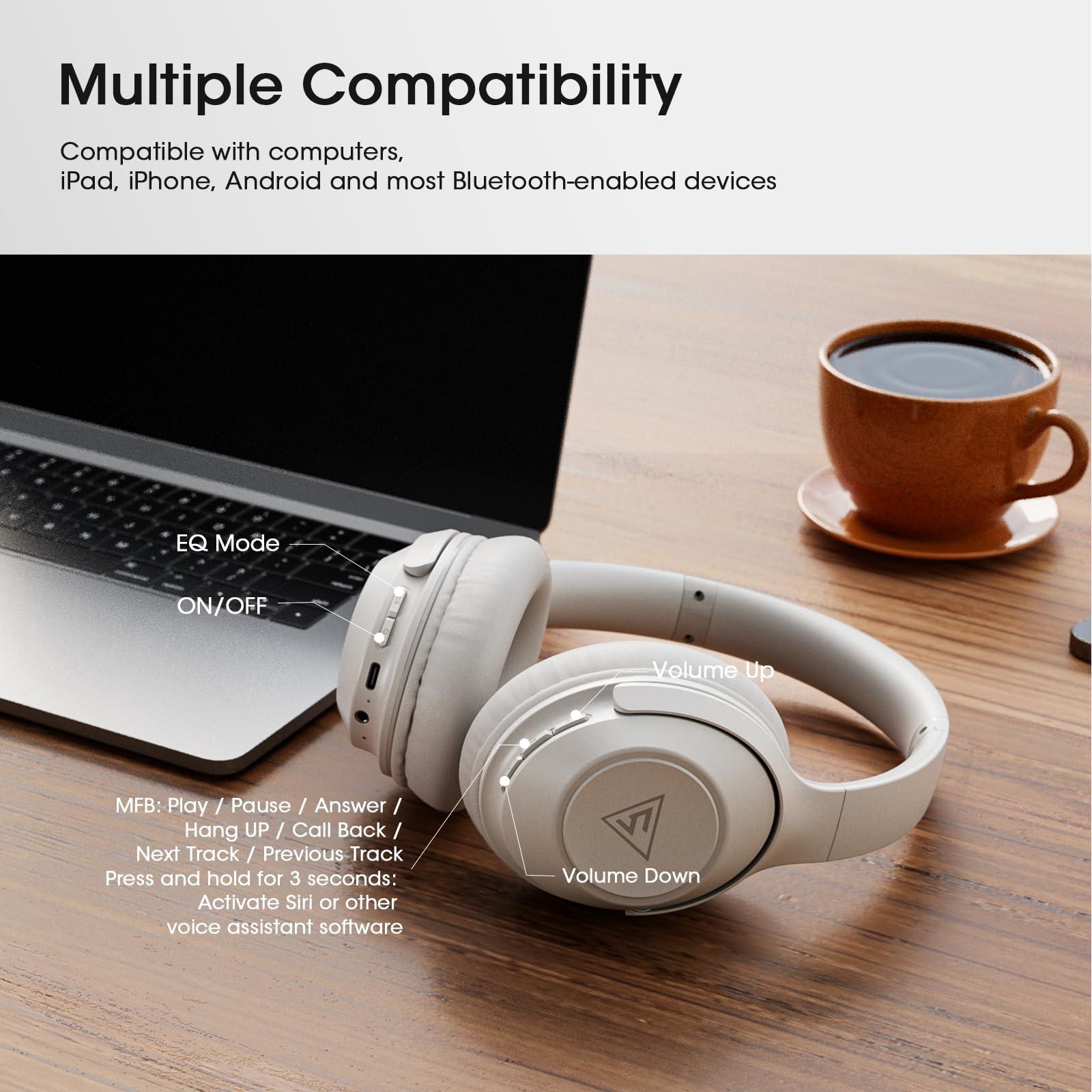 DOQAUS DOQAUS Bluetooth Headphones Over Ear Wireless Headphone, 70H Playtime and 3EQ Modes with Mic, HiFi Stereo Sound, Deep Bass, Memory Foam Cups, for Phone PC Travel Home Office