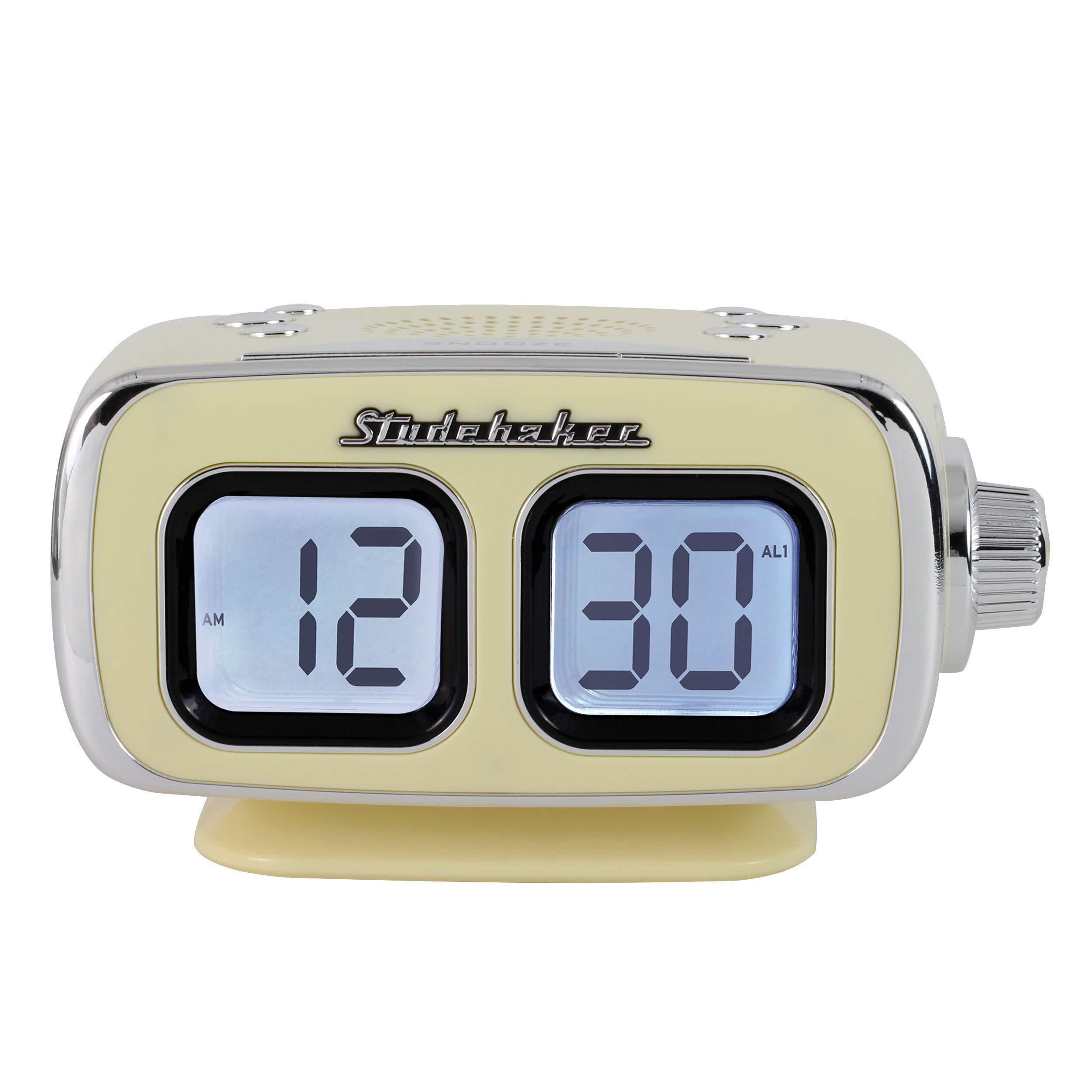 Studebaker Studebaker Large Display LCD AM/FM Retro Clock Radio USB Bluetooth Aux-in Bedroom Kitchen Counter Small Footprint (Cream)