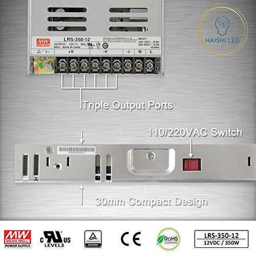 HAISHI LED MeanWell Compact Design, 12VDC Switching Power Supply, Active Cooling, LRS-350-12, 110VAC / 220VAC Switchable (350 Watt)