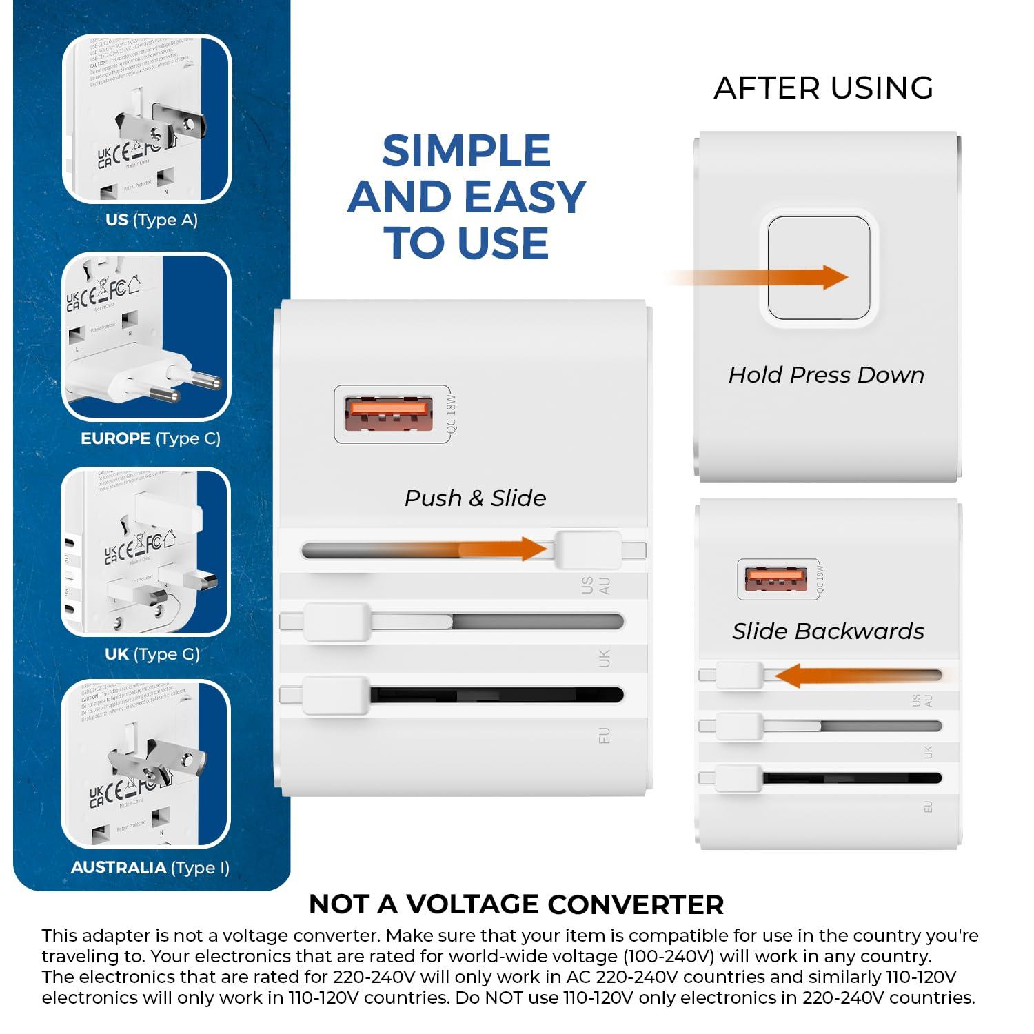 OREI OREI World Travel Plug Adapter - 2 USB + 1 Universal Outlets - Slots for Europe, Asia, China, Japan, Africa - Perfect for Cell Phones, Tablets, Cameras and More