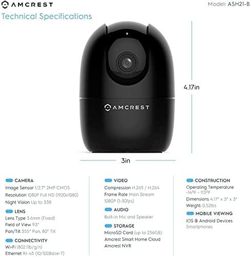 Amcrest Amcrest 1080P WiFi Camera Indoor, Nanny Cam, Dog Camera, Sound & Baby Monitor, Human & Pet Detection, Motion-Tracking, 2.4Ghz Only, Pan/Tilt Wireless IP Camera, Night Vision, Smart Home ASH21-B