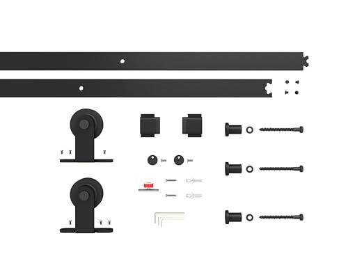 CALHOME 30 in. x 84 in. 10 Lite Frosted Glass Black Aluminum Frame Interior Barn Door with Sliding Hardware Kit