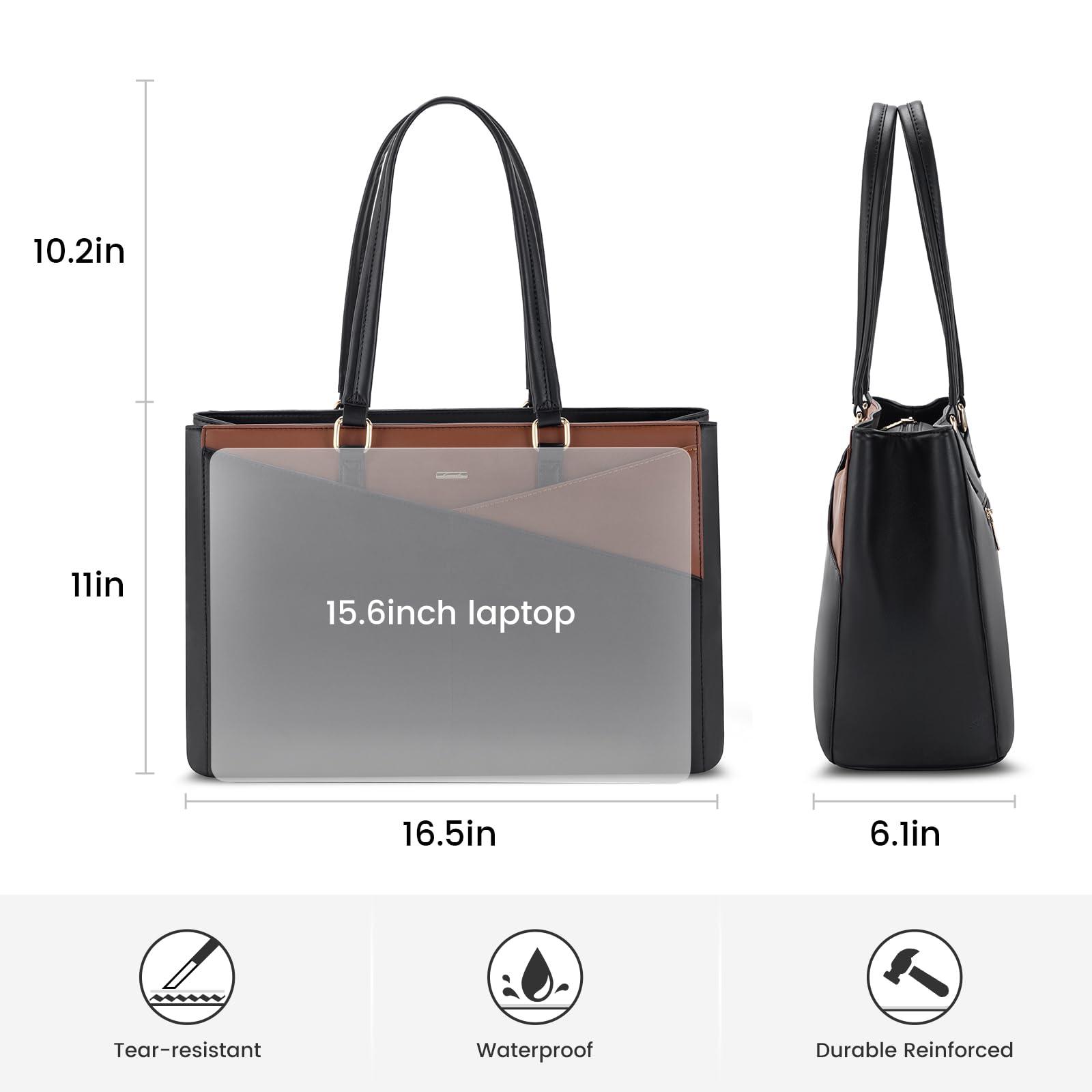 LOVEVOOK LOVEVOOK Laptop Tote Bag for Women, Office Work Bag Briefcase fit for 15.6 inch Laptop, Large Capacity Teacher Computer Bag Handbag Black/Brown