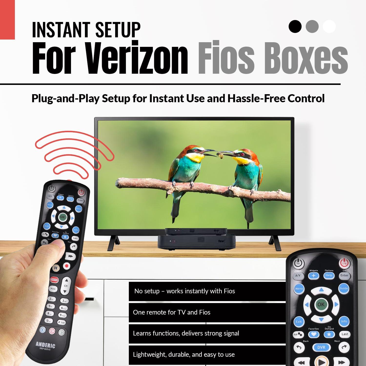 Anderic ANDERIC RRP265V5 Replacement Remote Control Compatible with Verizon FiOS 2-Device, Version 2/3/4/5 RC2655007/01, Work with All FiOS Systems and Set Top Boxes Replacement Controller