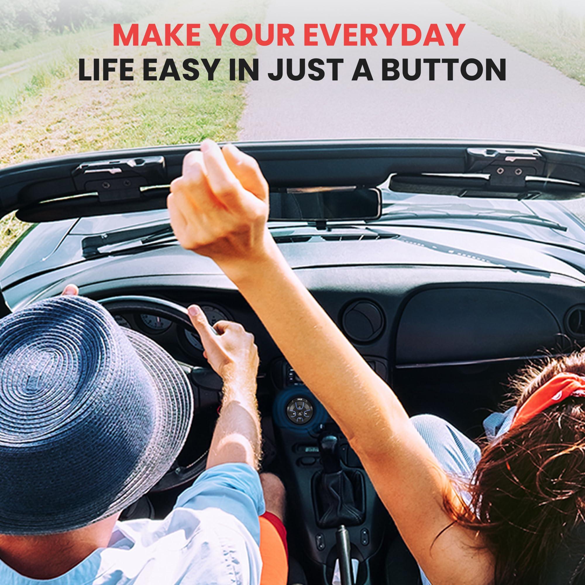 Pyle Pyle Amplified Wireless Bluetooth Audio Controller - 300 Watt Bluetooth Media Button, Waterproof Marine Receiver Remote Control W/Aux, Mount for Car Truck Boat Marine Powersport Vehicles - PLMRBT18