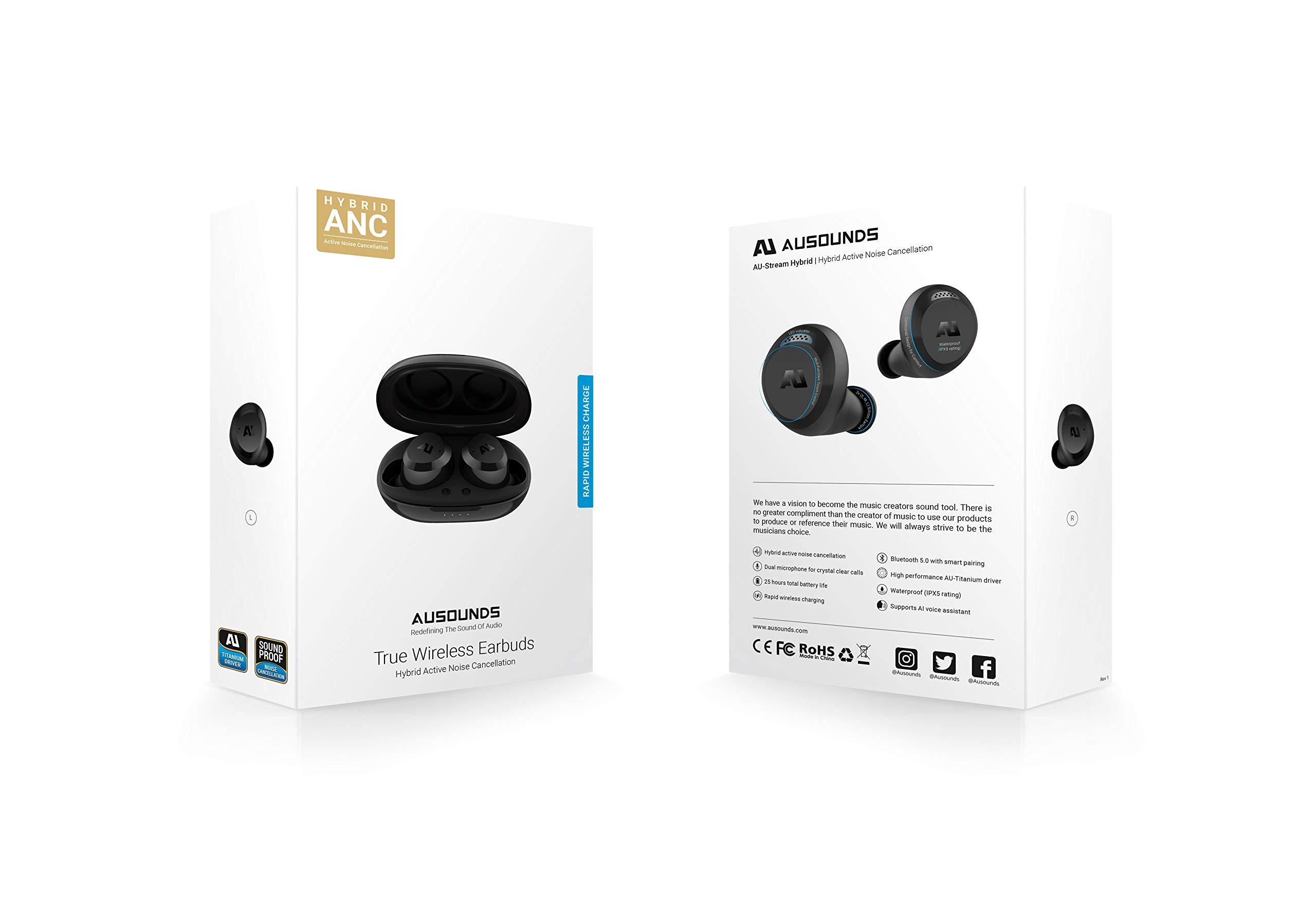 ausounds ausounds AU-Stream Hybrid Bluetooth True Wireless Hybrid Active Noise Cancelling Earbuds with Touch Controls, Wireless Charging Case, and Premium Dynamic Drivers, Gray