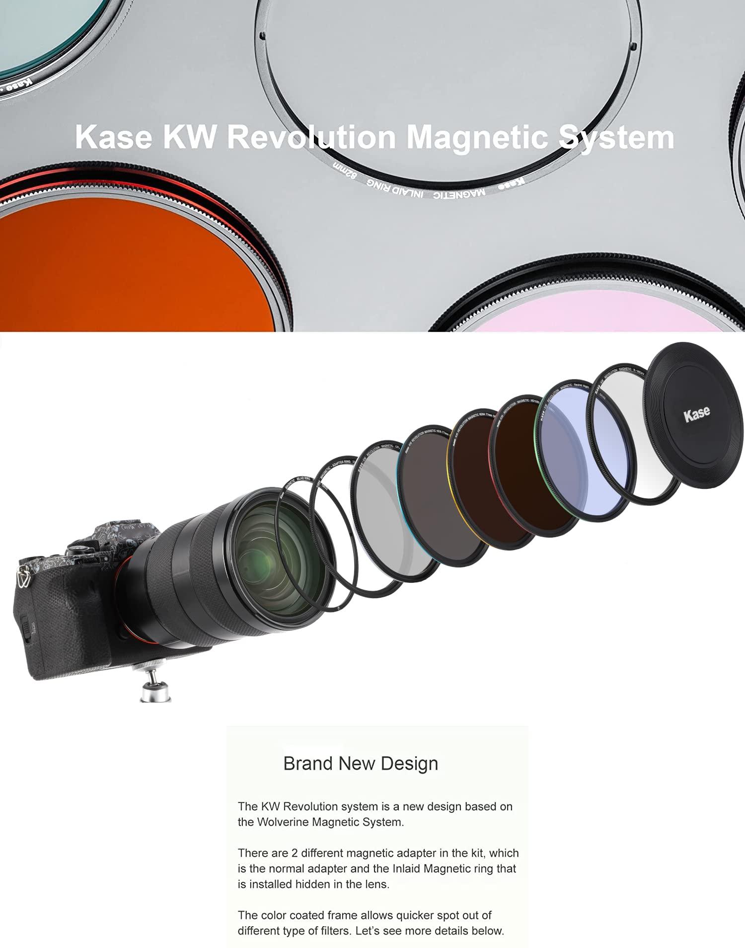 Kase Kase KW Revolution Mega Filter Kit Magnetic Shockproof Tempered Optical Glass w Color Coded Rings inc CPL ND8 ND64 ND1000 R-MCUV Night Lens Cap & Case (72mm)