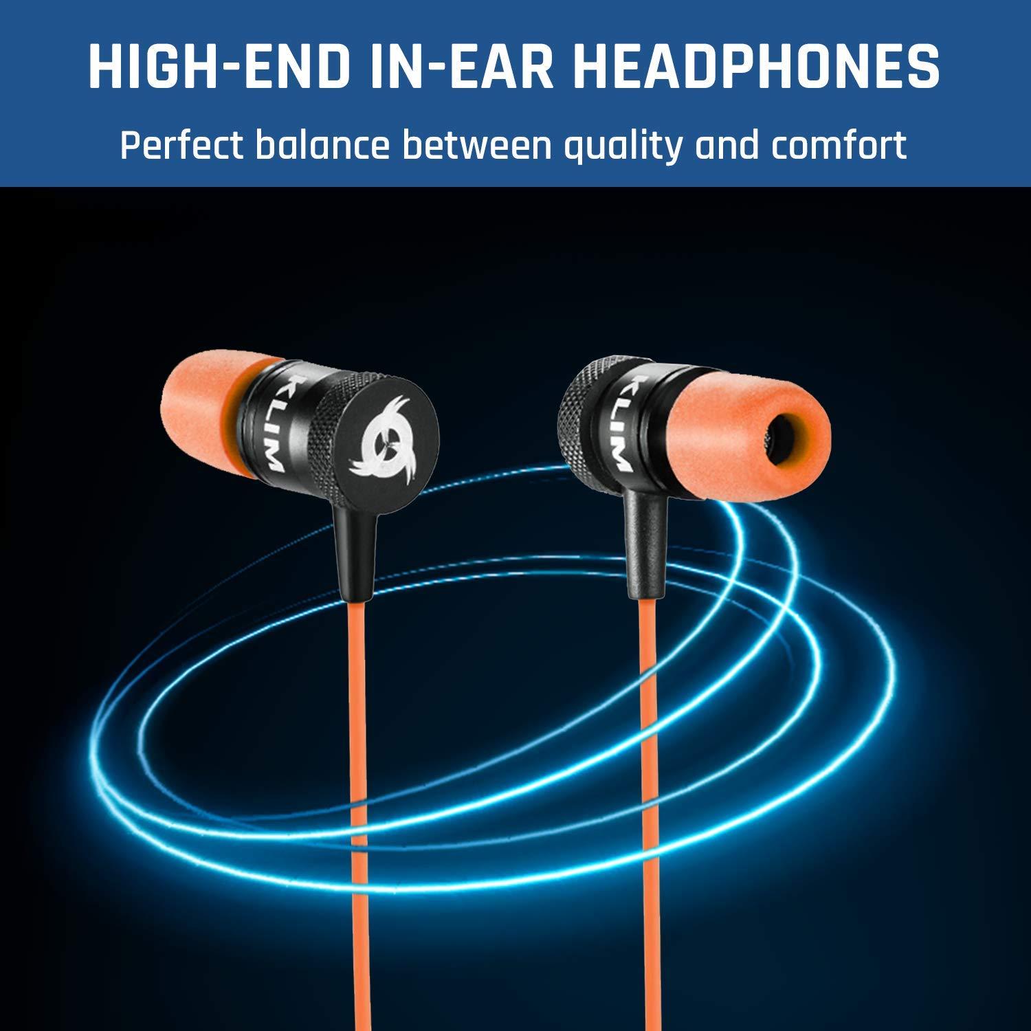 KLIM KLIM Fusion Earbuds Wired with Microphone + Long-Lasting with 5 Years Assurance - New - Innovative Memory Foam Earbuds + Gaming Earbuds with Mic and 3.5 mm Jack - Orange Earphones