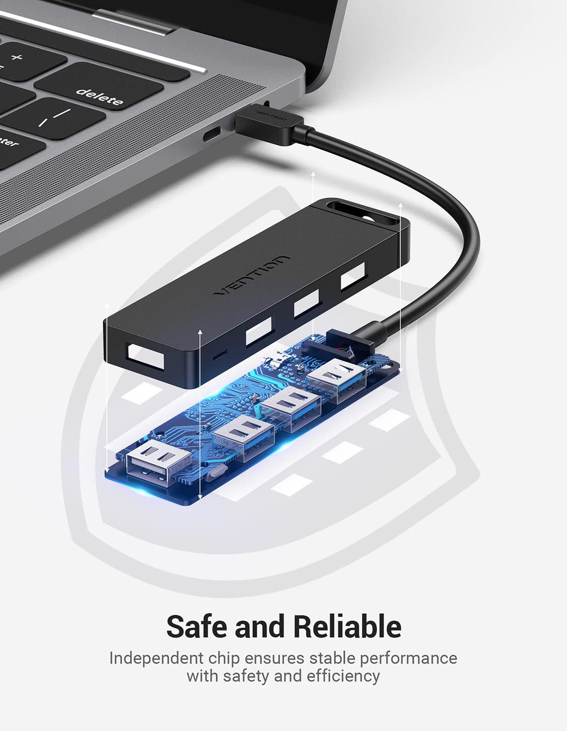 VENTION VENTION USB C Hub, USB Type C to USB Adapter with 4 USB 3.0 Ports, Thunderbolt 3 USB 3.0 Port with Powered Support, USB Hub for Laptops, MacBook Pro/Air 2020/2019 and More USB Type C Devices 3FT