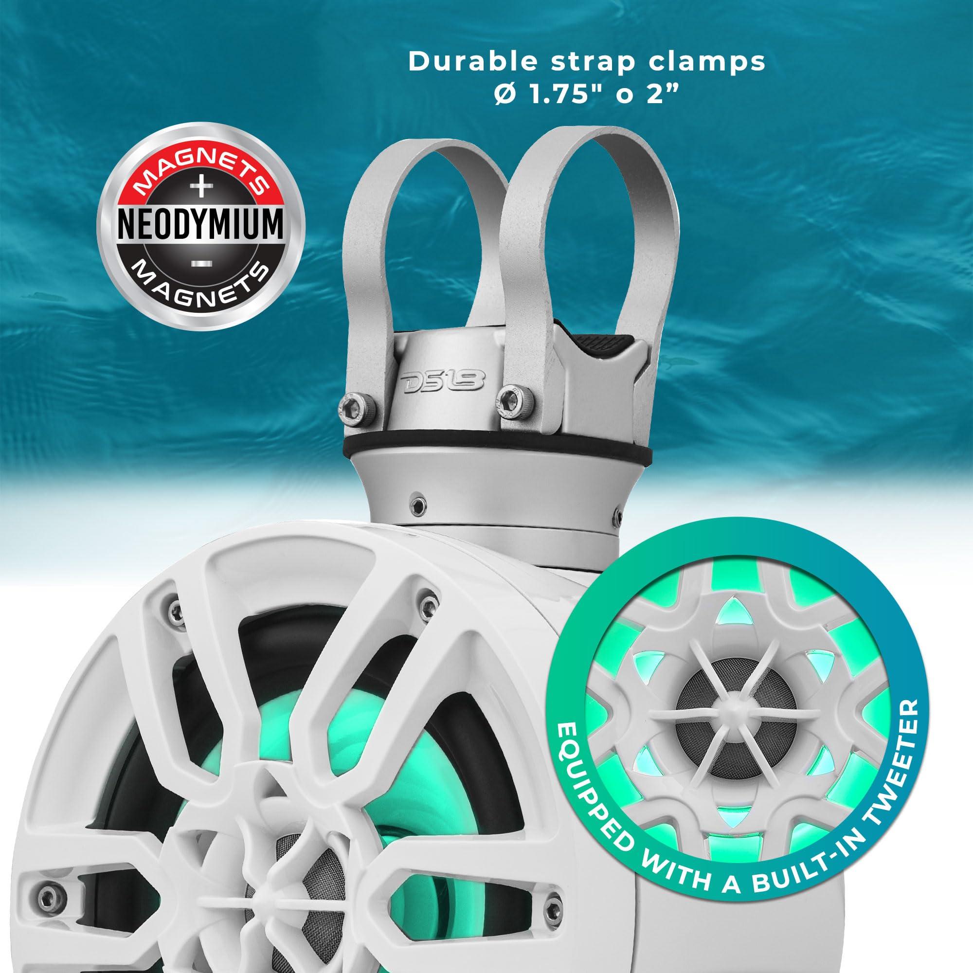 DS18 DS18 NXL-PS6BK 2-Way Wakeboard Tower Speakers with Integrated RGB Lights - 300 W MAX Perfect for Jet Skies, Ideal for ATV, UTV, Jeep, Side by Side, Marine, RZR