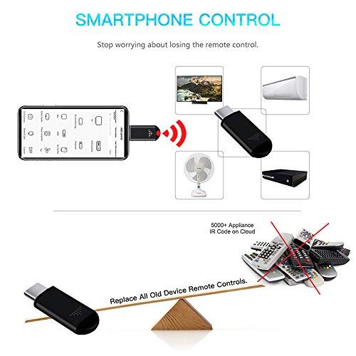Tuanzi R09 Mini Smartphone IR Remote Controller Adapter for Android Smart Phone Mini Infrared Universal Control All in One Air Conditioner/TV/DVD/STB (Black-Type C)