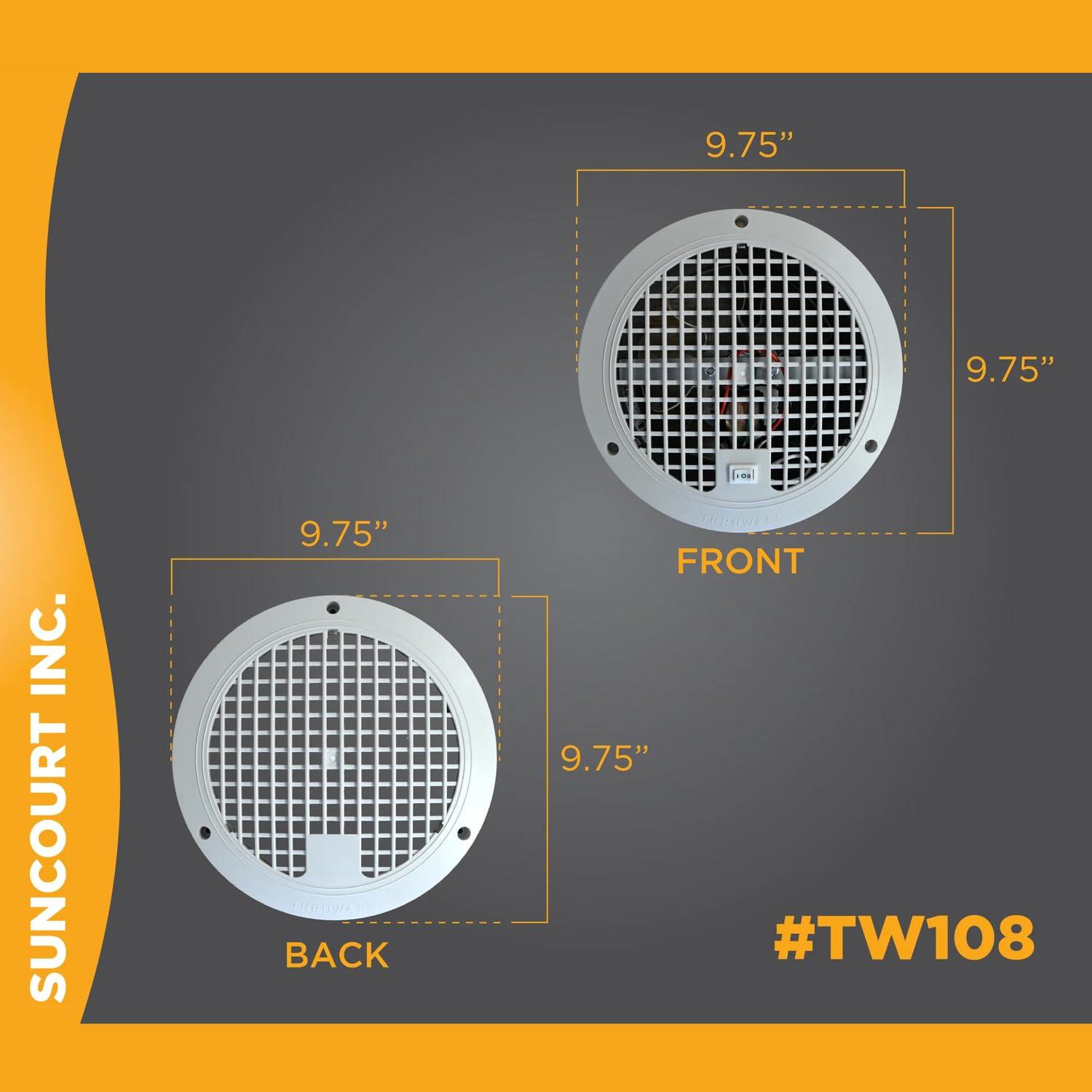 Suncourt Suncourt ThruWall TW108 Room-to-Room Transfer Through Wall Vent Fan, 2-Speed Wall Vent Register Booster Fan, Quiet Operation, Improved Air Flow for Better Indoor Heating and Cooling, White