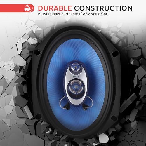 Pyle Pyle 6 x 8 Car Sound Speaker (Pair) - Upgraded Blue Poly Injection Cone 3-Way 360 Watts w/ Non-fatiguing Butyl Rubber Surround 70 - 20Khz Frequency Response 4 Ohm & 1\" ASV Voice Coil - Pyle PL683BL