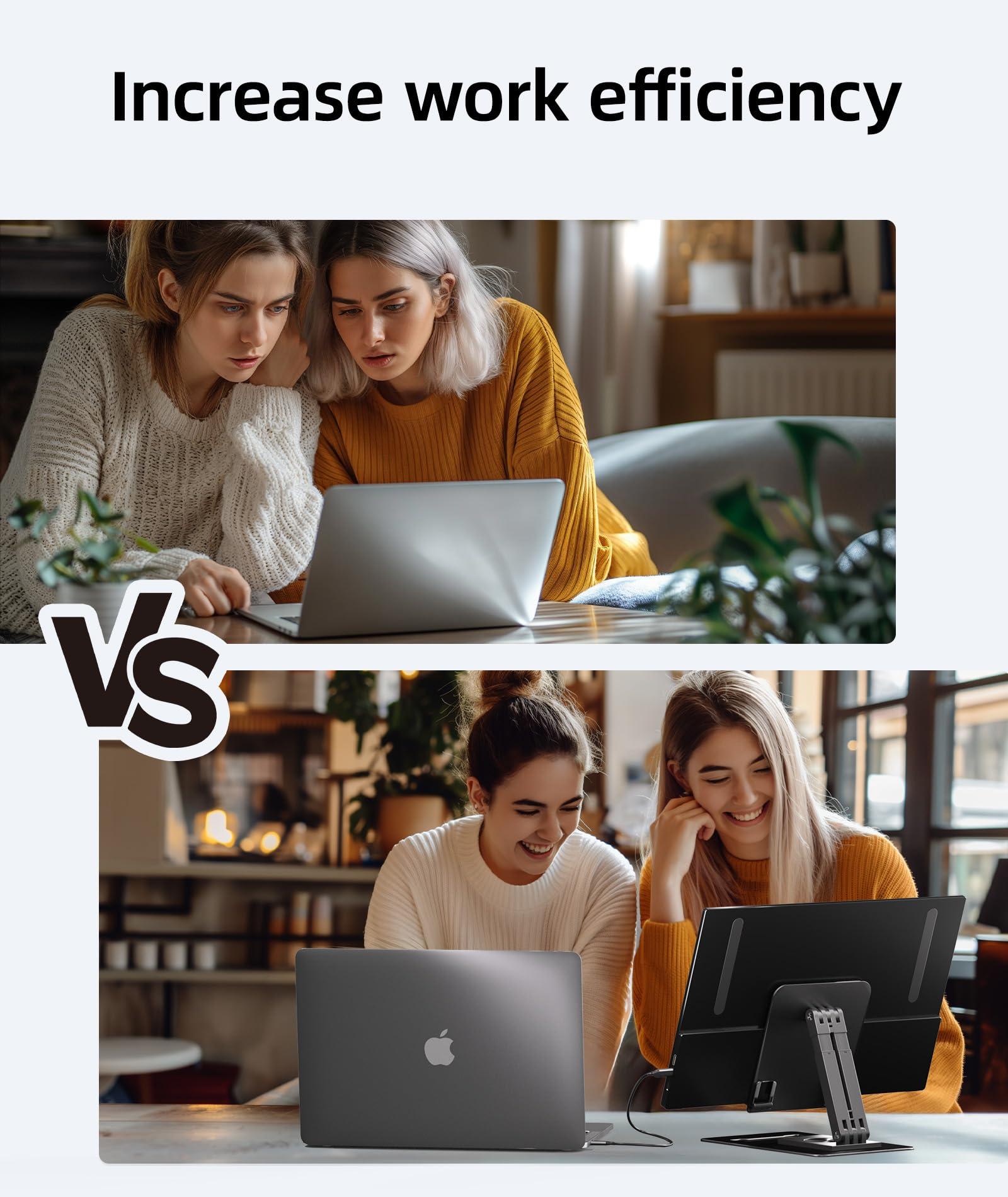 Ingnok Ingnok Portable Monitor, Ultra Slim 15.6 Inch FHD IPS Laptop Screen Extender with Adjustable Stand, USB C Compatible, Ideal for Travel and Office