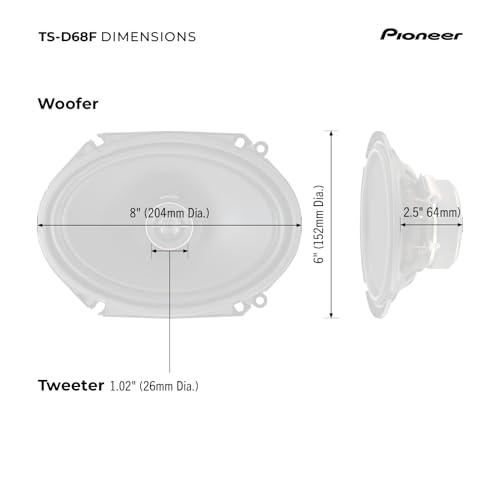 Pioneer Car Electronics PIONEER TS-D68F 2-Way Car Audio Speakers, Full Range, Clear Sound Quality, Easy Installation and Enhanced Bass Response, 6 x 8 Speakers