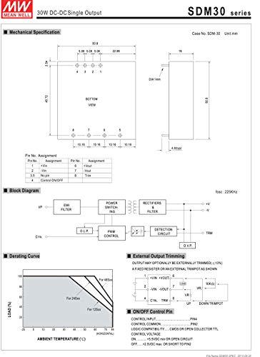 MEAN WELL MEAN WELL SDM30-24S3 SDM30 Series 16.5 W Single Output 3.3 V DC/DC Converter Power Supply - 1 item(s)