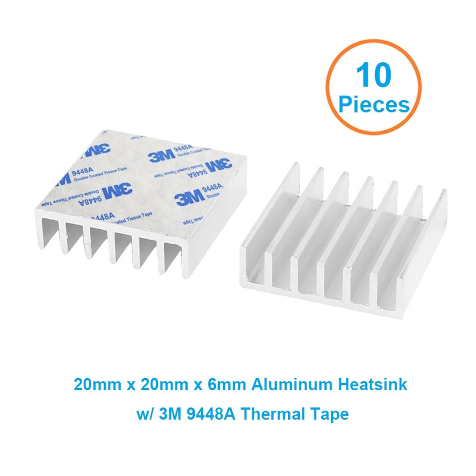 DVNXDPXJ 10pcs Aluminum Heat Sink 20 * 20 * 6mm Electronic Chip Heat Sink Cooler with Double Sided Thermal Tape for IC, 3D Printer