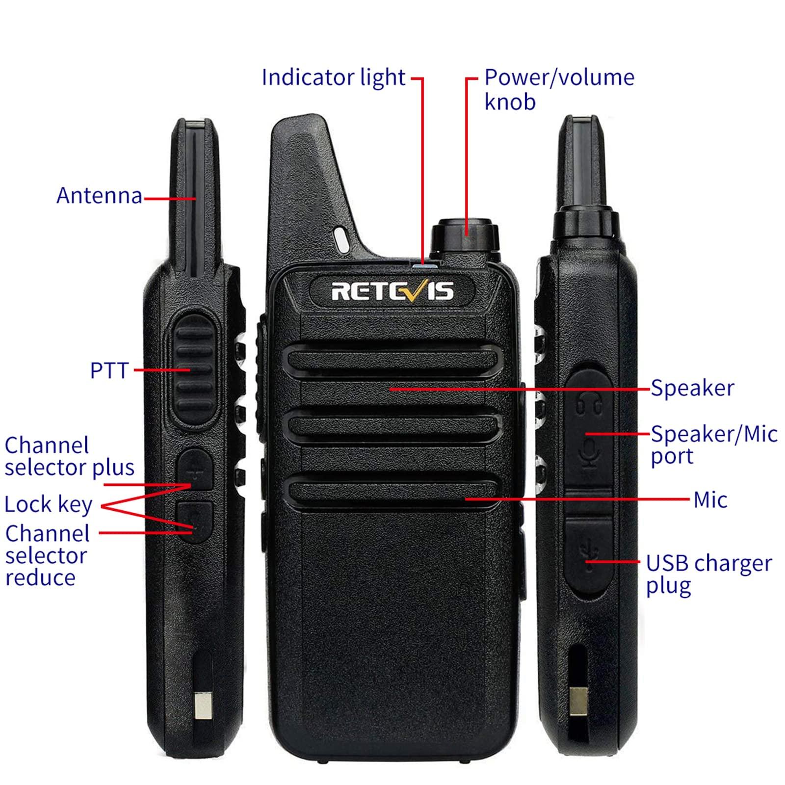 Retevis Retevis RT22 Walkie Talkies Rechargeable, Long Range Two Way Radio,2 Way Radio for Adults, Black,10 Pack, with Retekess TT116 Wireless Audio Tour Guide System