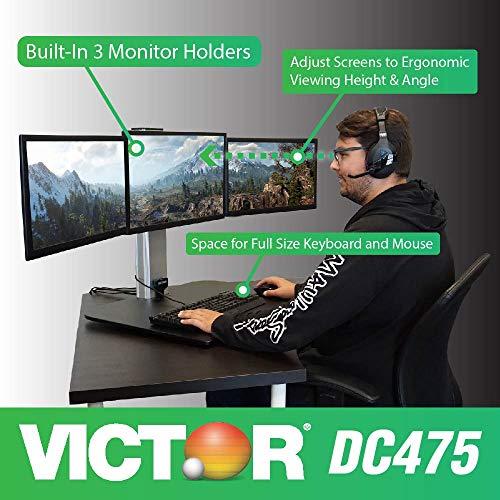 Victor Victor DC475 High Rise Electric Triple Monitor Gaming Desk|3Large Monitor Sit-Stand Desk |28” Wide Gaming Surface|Compatible with Any Standard Desk|Adjustable Monitor Holder|Cable Management Included