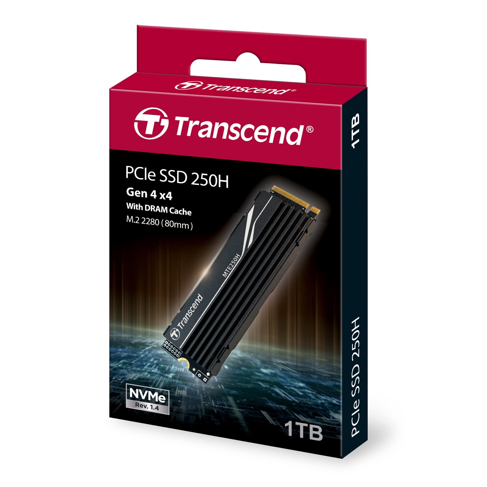 Transcend Transcend 1TB MTE250H NVMe Internal Gaming SSD Solid State Drive - Gen4x4 PCIe, M.2 2280 with Aluminum Heatsink, Compatible with PS5, Up to 7,200MB/s - TS1TMTE250H