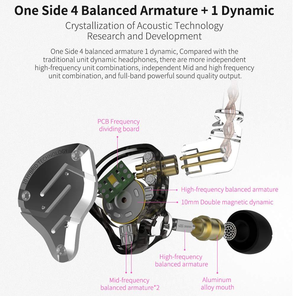 Kinboofi KZ ZS10 Pro in Ear Monitor Earbuds Headphone, KZ Earbuds with 4BA and 1DD Drivers, KZ HiFi IEM Earphone Upgraded ZS10 Pro with Detachable 0.75mm 2 Pin 6N OFC Cable (Black No Mic)