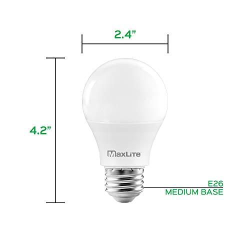 Maxlite MaxLite A19 LED Bulb, Enclosed Fixture Rated, 60W Equivalent, 800 Lumens, Dimmable, E26 Medium Base, 5000K Daylight, 4-Pack