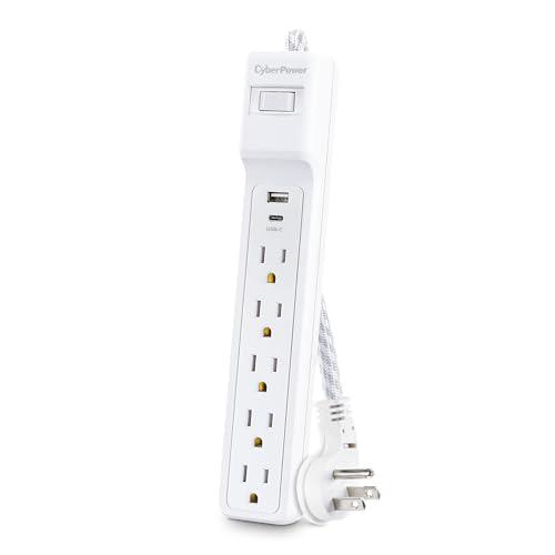 CyberPower CyberPower P504UC Surge Protector, 500J/125V, 15A, 5 Outlets, 2 USB Charging Ports, 4 Foot Cord, White, UL Listed