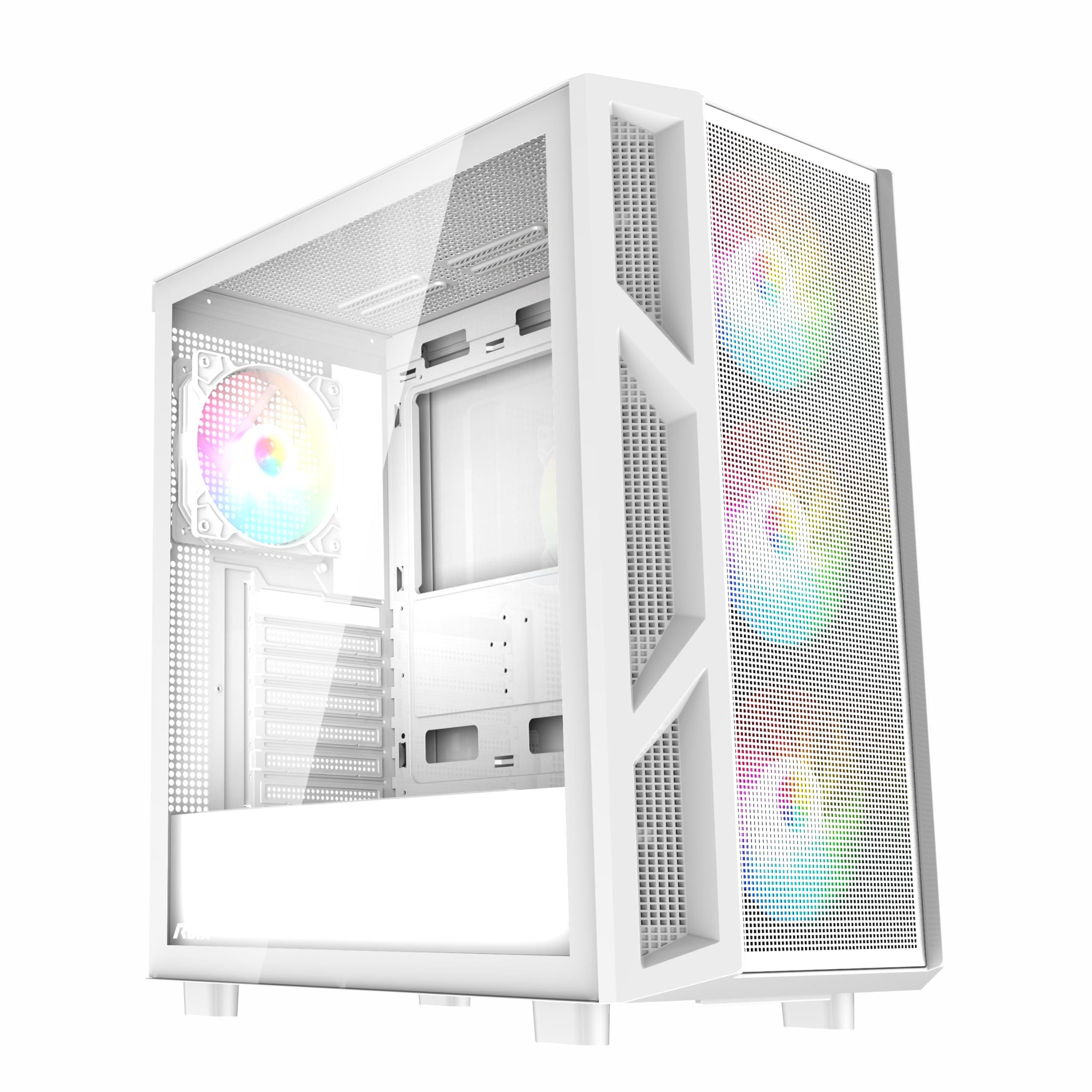 RUIX RUIX CV103 ATX Mid-Tower PC Case, Pre-Installed 4 x 120mm RGB Fans, RGB Color Lighting, Tempered Glass, USB 3.0, Gaming Computer Case, High-Airflow - White