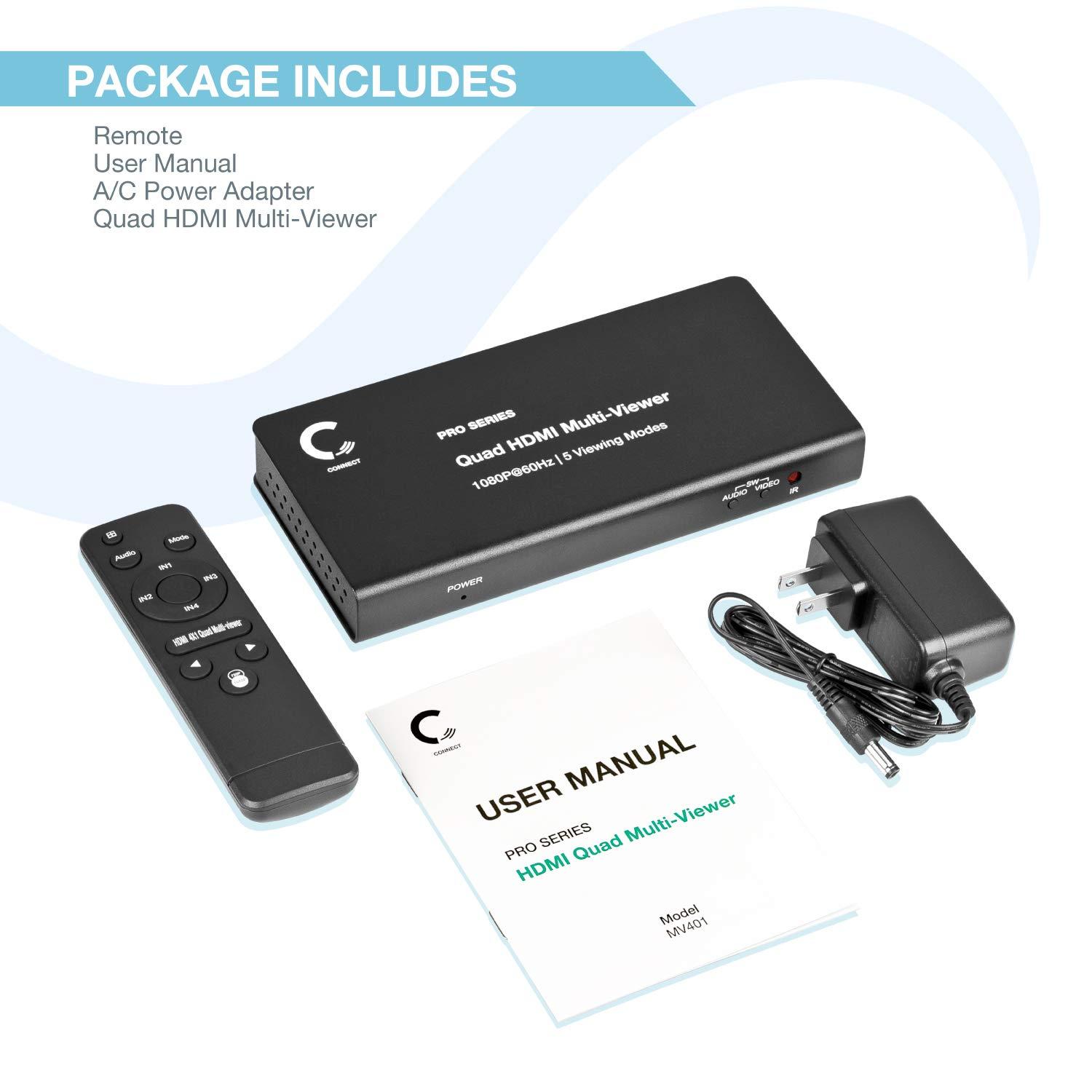 Expert Connect Expert Connect 4 Ports Quad HDMI Multi-Viewer/Screen Divider/Switch | 1080p @ 60Hz | 5 Viewing Modes